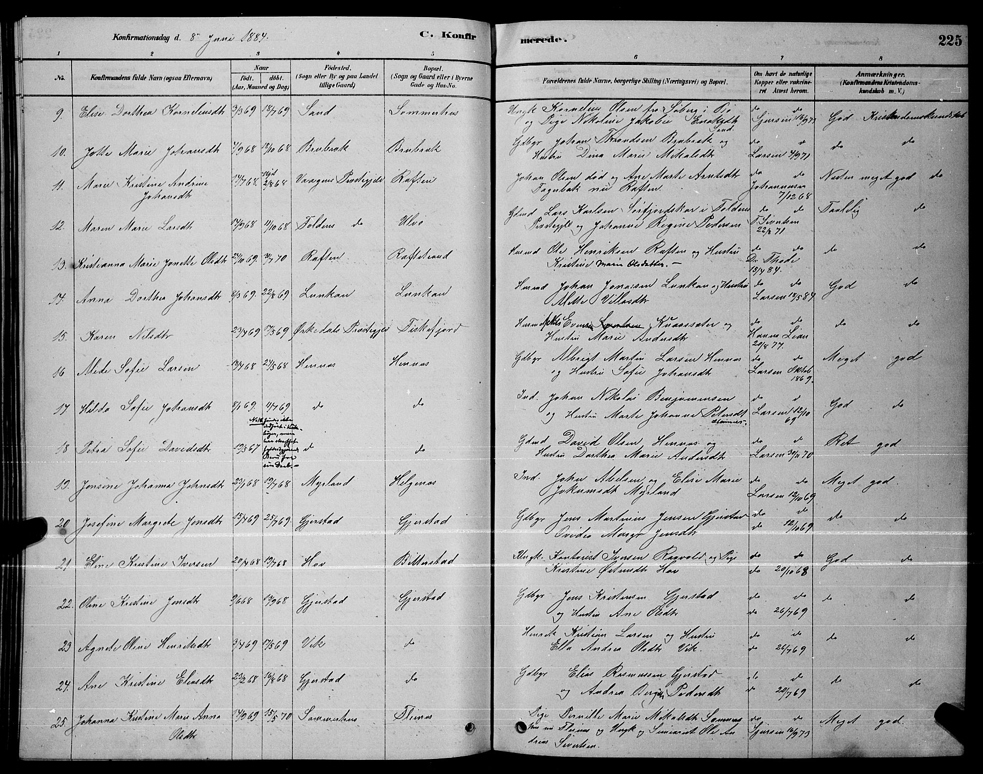 Ministerialprotokoller, klokkerbøker og fødselsregistre - Nordland, AV/SAT-A-1459/888/L1267: Parish register (copy) no. 888C05, 1878-1890, p. 225