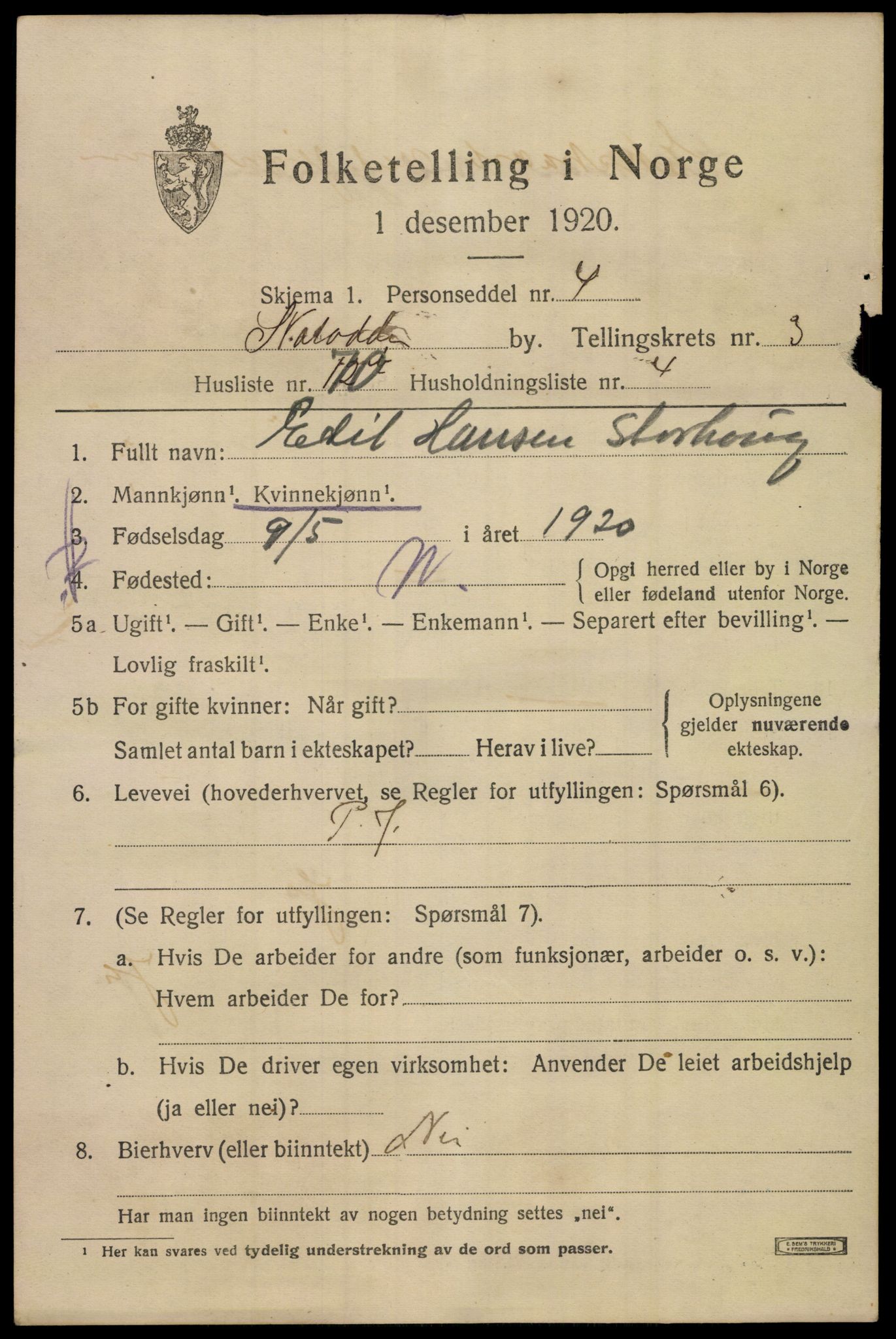 SAKO, 1920 census for Notodden, 1920, p. 9814