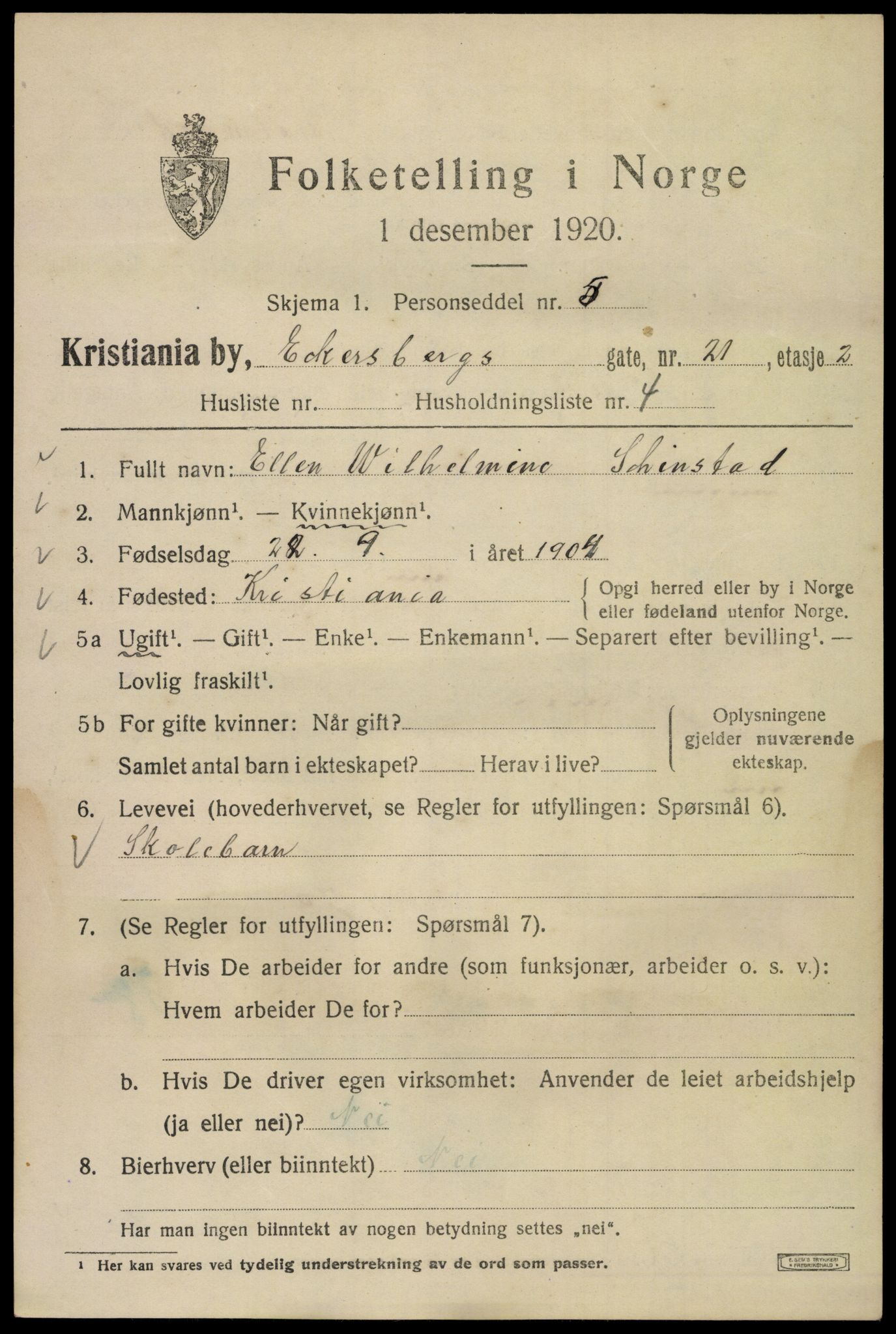 SAO, 1920 census for Kristiania, 1920, p. 208261