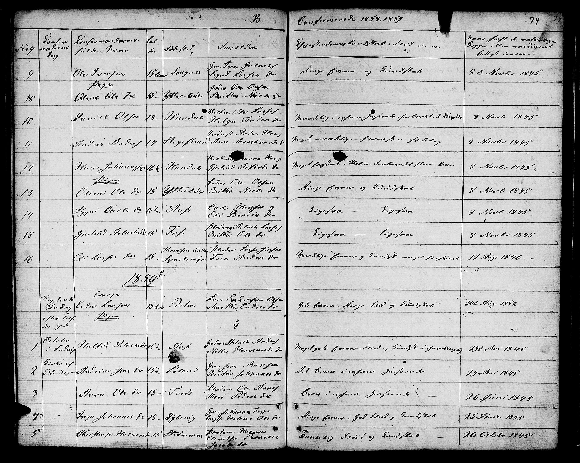 Hyllestad sokneprestembete, SAB/A-80401: Parish register (copy) no. B 1, 1854-1889, p. 74