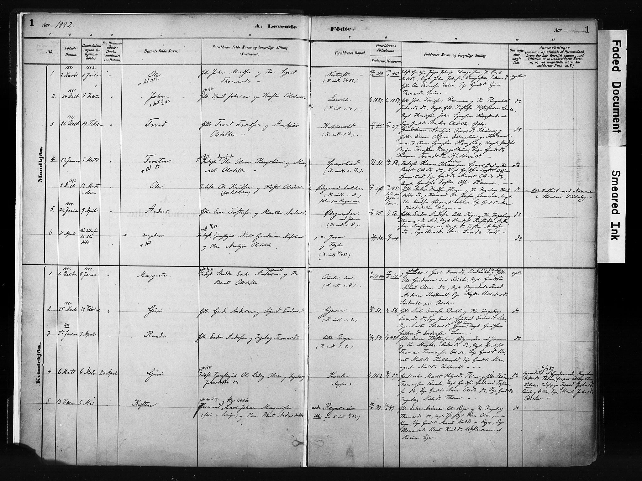 Vang prestekontor, Valdres, SAH/PREST-140/H/Ha/L0008: Parish register (official) no. 8, 1882-1910, p. 1