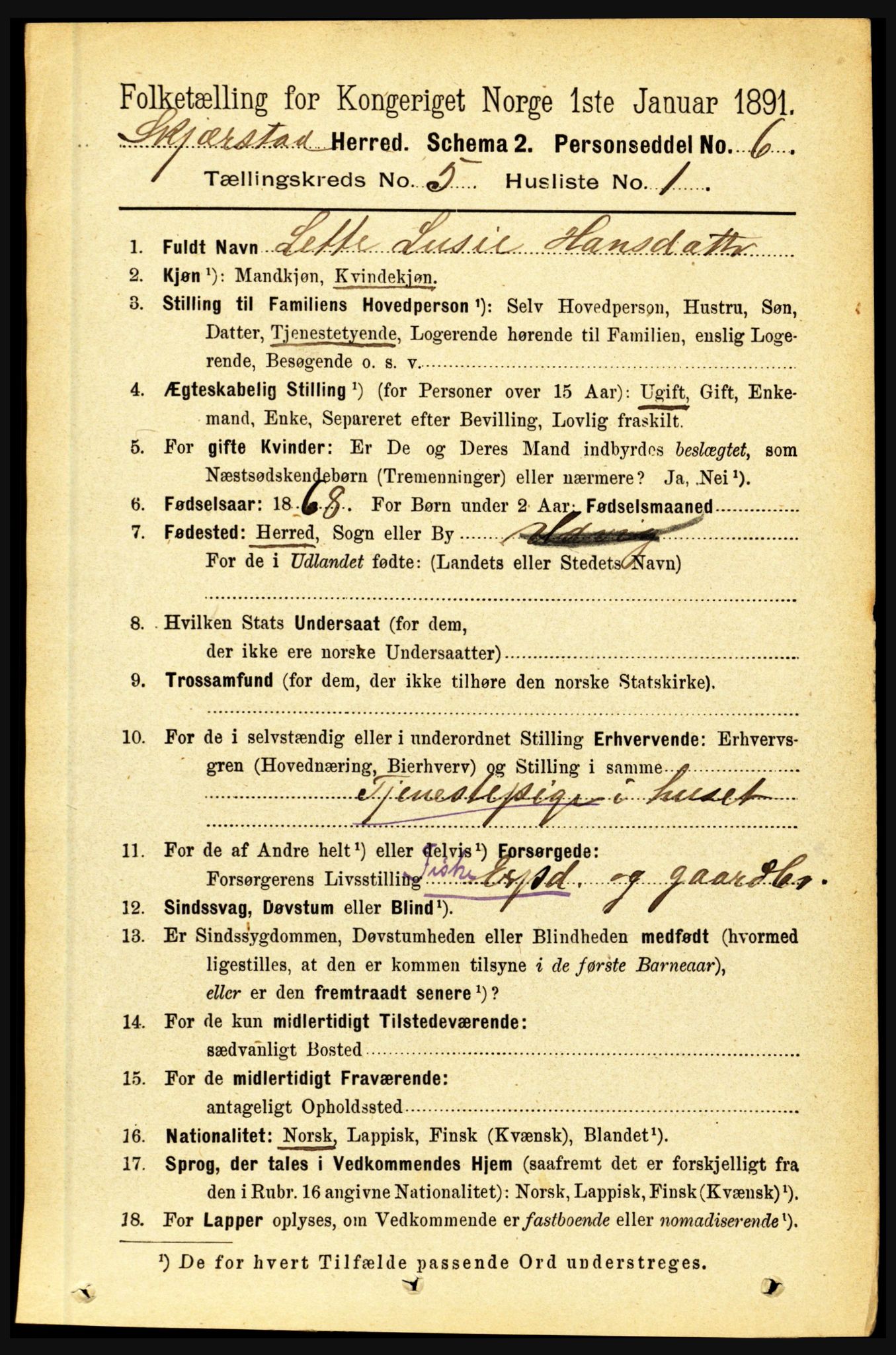 RA, 1891 census for 1842 Skjerstad, 1891, p. 1477