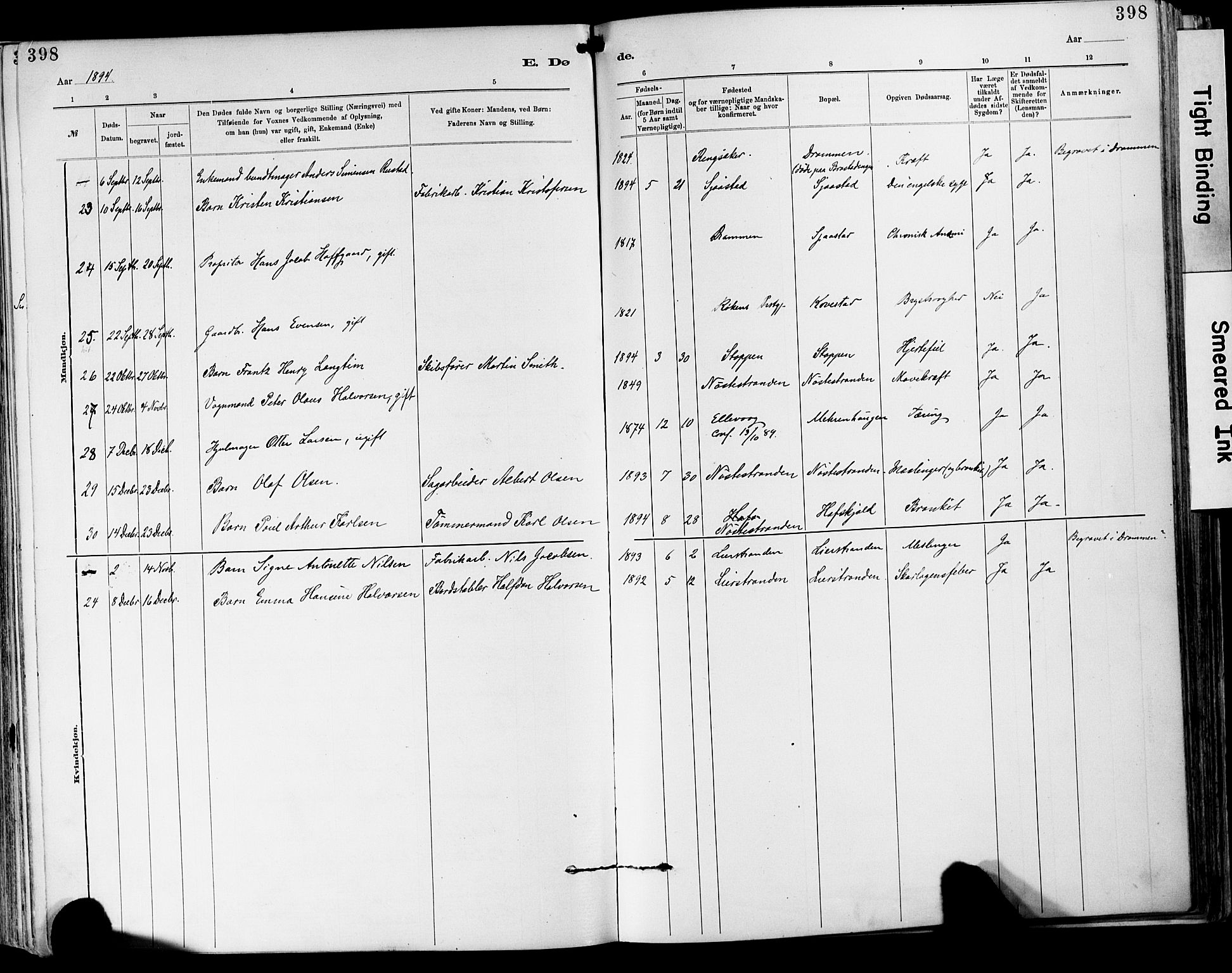 Lier kirkebøker, AV/SAKO-A-230/F/Fa/L0015: Parish register (official) no. I 15, 1883-1894, p. 398