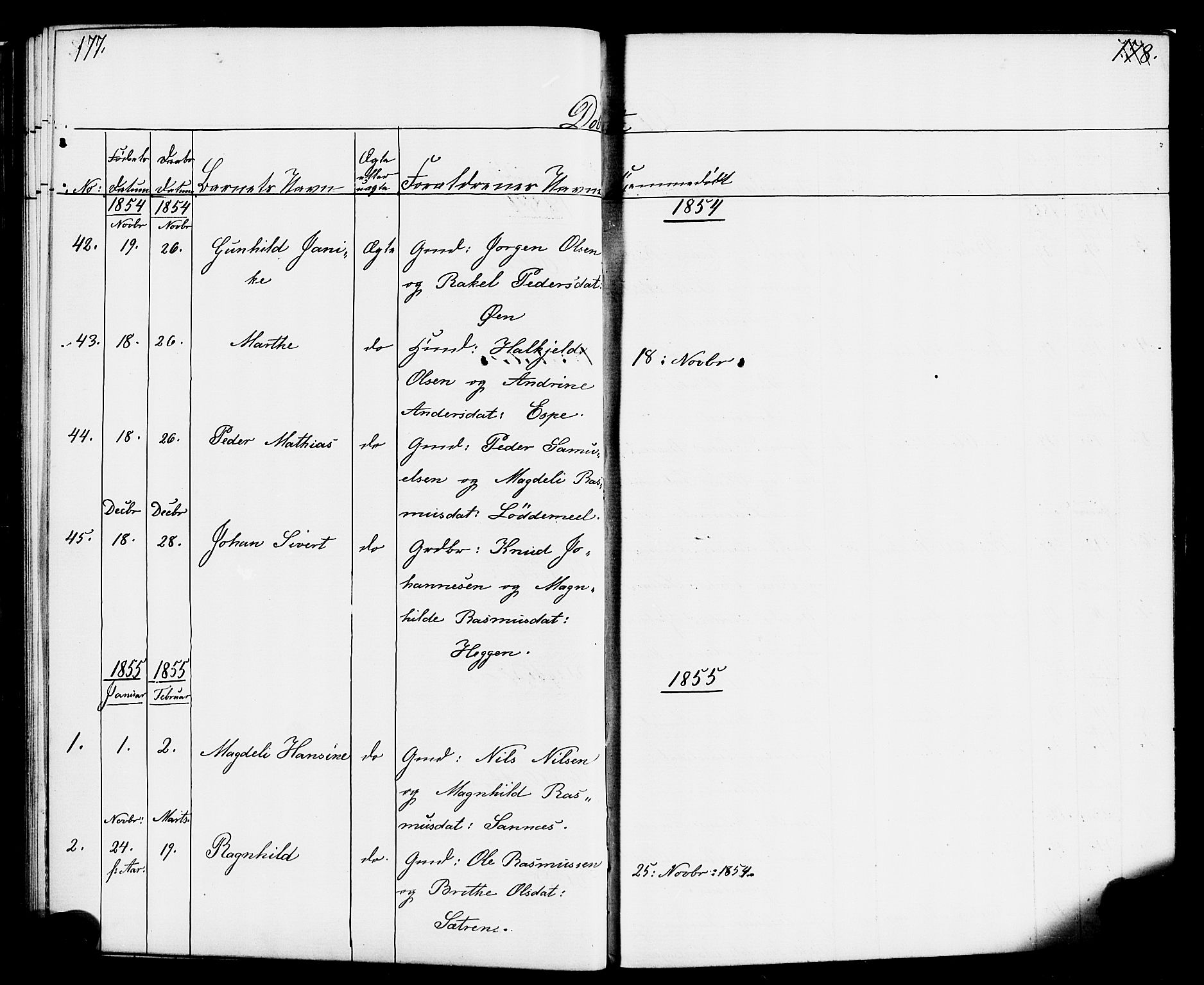 Hornindal sokneprestembete, AV/SAB-A-82401/H/Haa/Haaa/L0001: Parish register (official) no. A 1, 1837-1866, p. 178-179