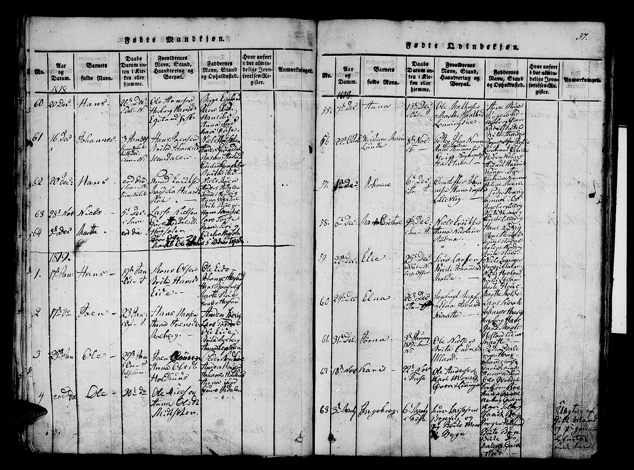 Os sokneprestembete, SAB/A-99929: Parish register (official) no. A 12, 1816-1825, p. 37