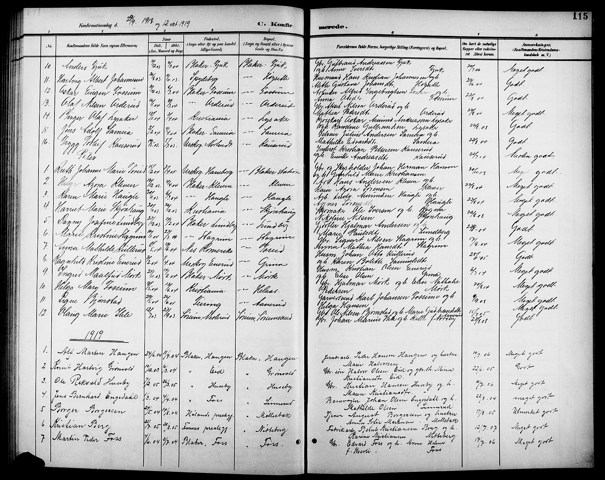 Aurskog prestekontor Kirkebøker, SAO/A-10304a/G/Gb/L0002: Parish register (copy) no. II 2, 1901-1926, p. 115