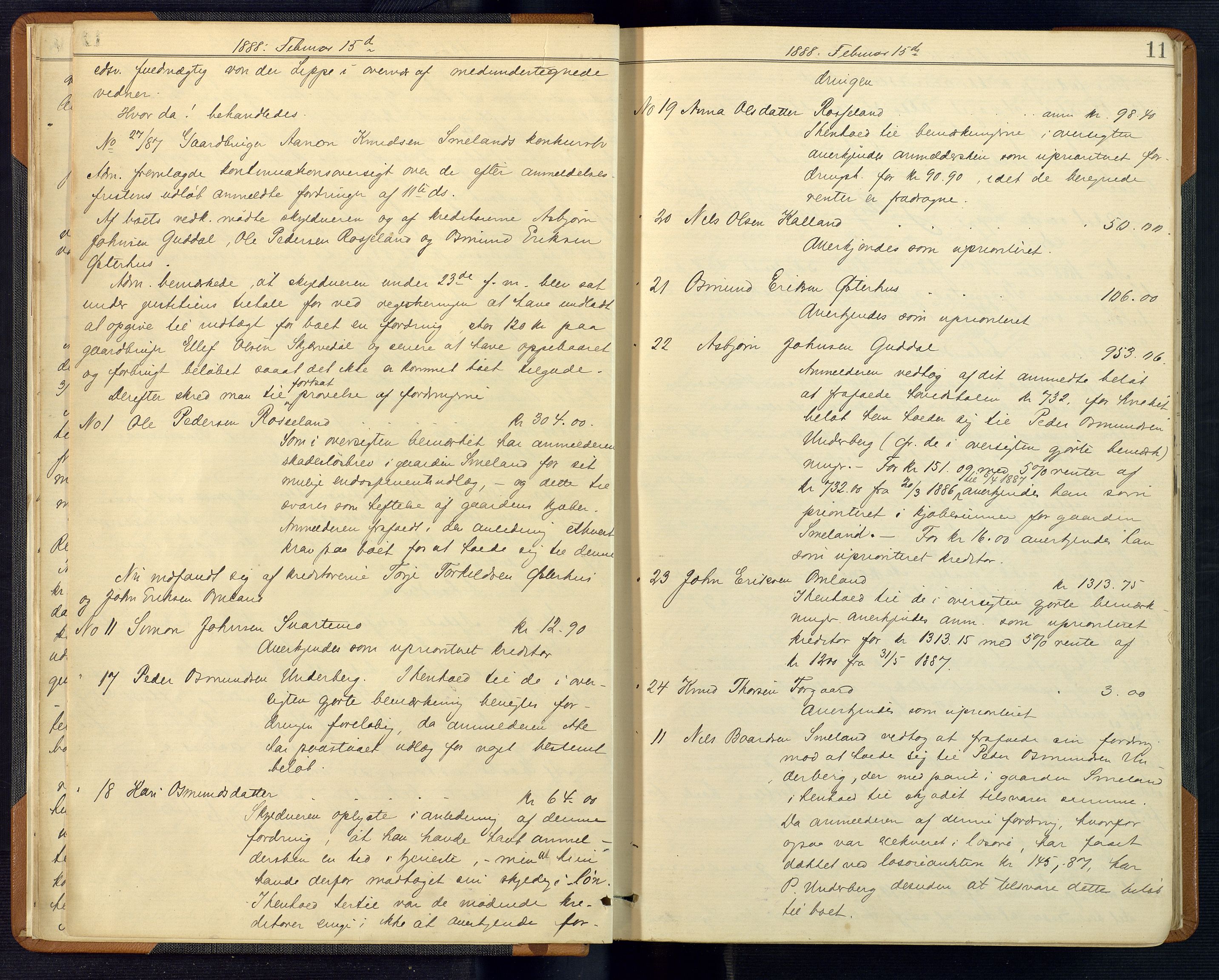 Mandal sorenskriveri, AV/SAK-1221-0005/001/H/Hc/L0075: Skifteforhandlingsprotokoll nr 7, 1887-1892, p. 11