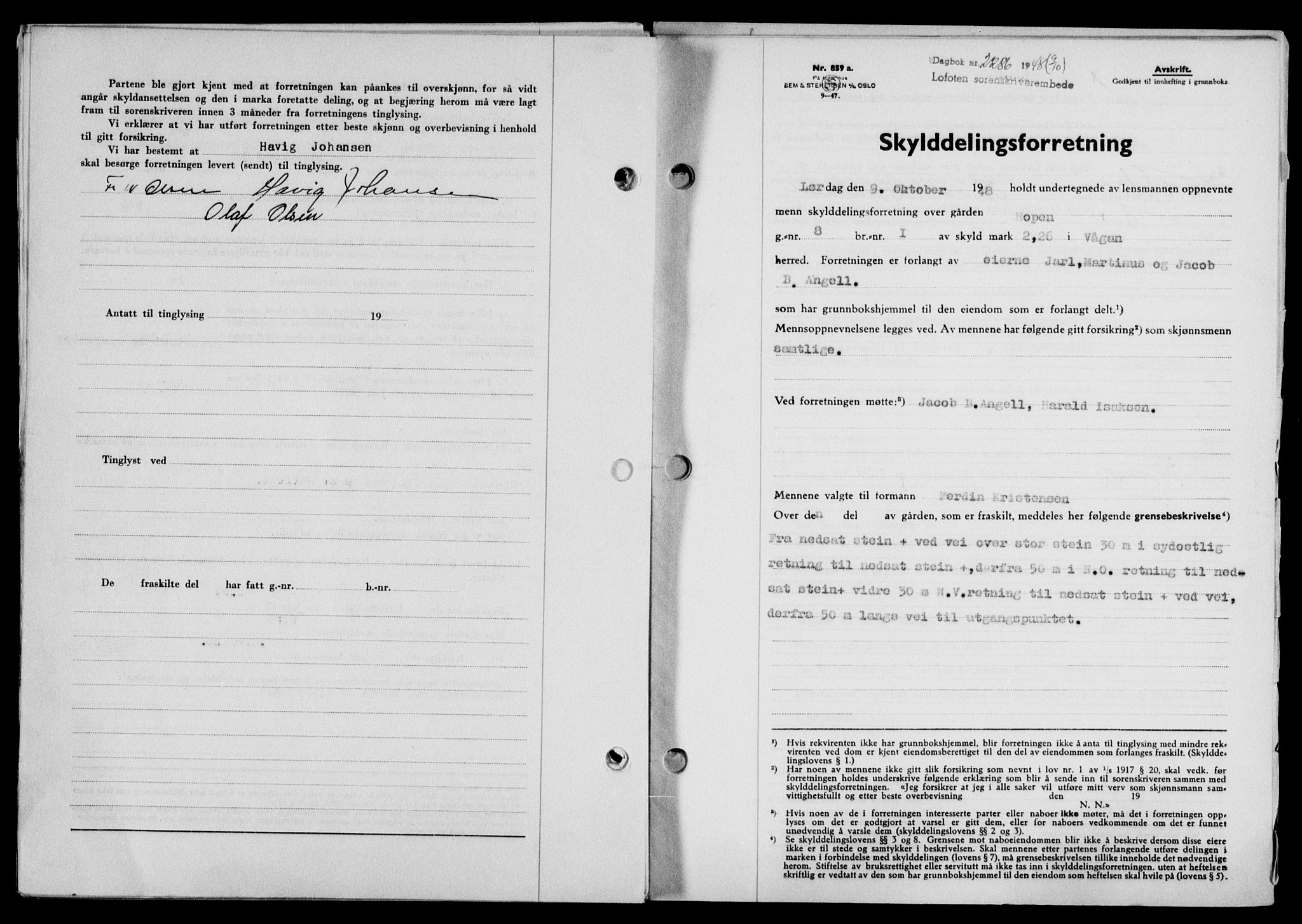 Lofoten sorenskriveri, SAT/A-0017/1/2/2C/L0019a: Mortgage book no. 19a, 1948-1948, Diary no: : 2286/1948