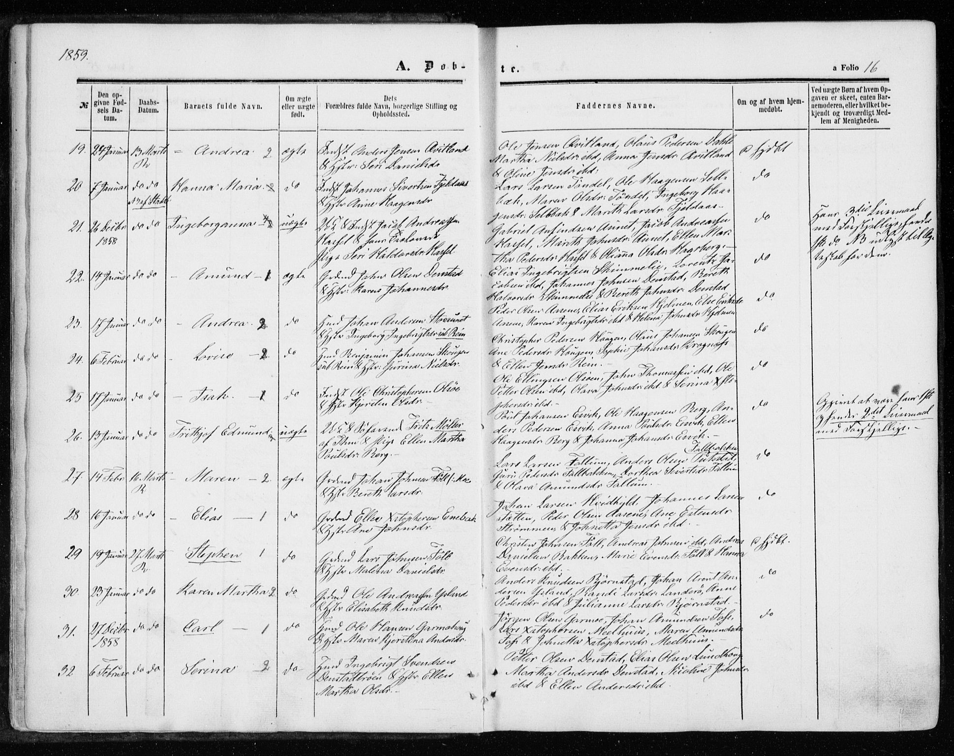 Ministerialprotokoller, klokkerbøker og fødselsregistre - Sør-Trøndelag, AV/SAT-A-1456/646/L0612: Parish register (official) no. 646A10, 1858-1869, p. 16