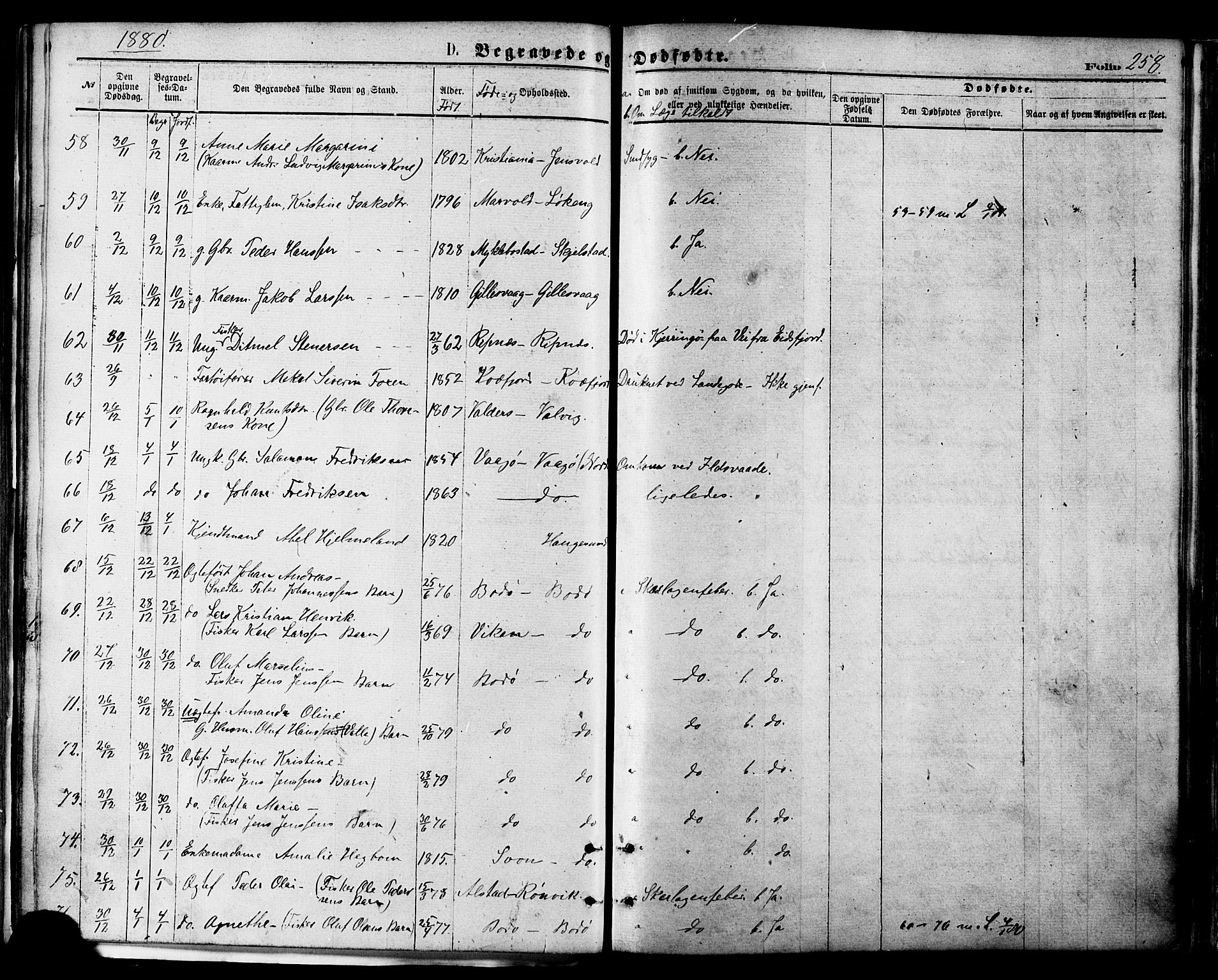 Ministerialprotokoller, klokkerbøker og fødselsregistre - Nordland, SAT/A-1459/801/L0009: Parish register (official) no. 801A09, 1876-1883, p. 258