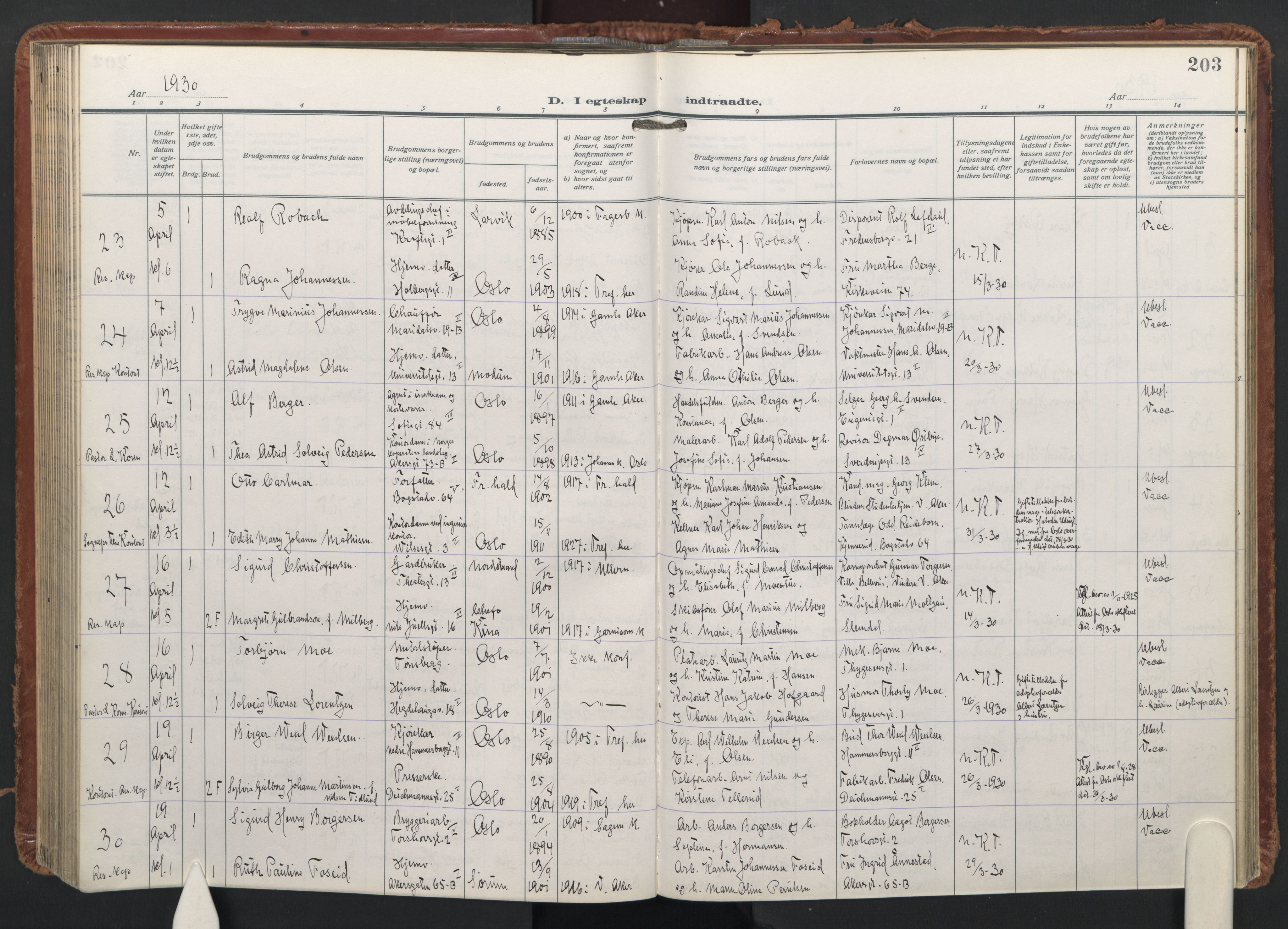 Trefoldighet prestekontor Kirkebøker, AV/SAO-A-10882/F/Fc/L0009: Parish register (official) no. III 9, 1922-1936, p. 203