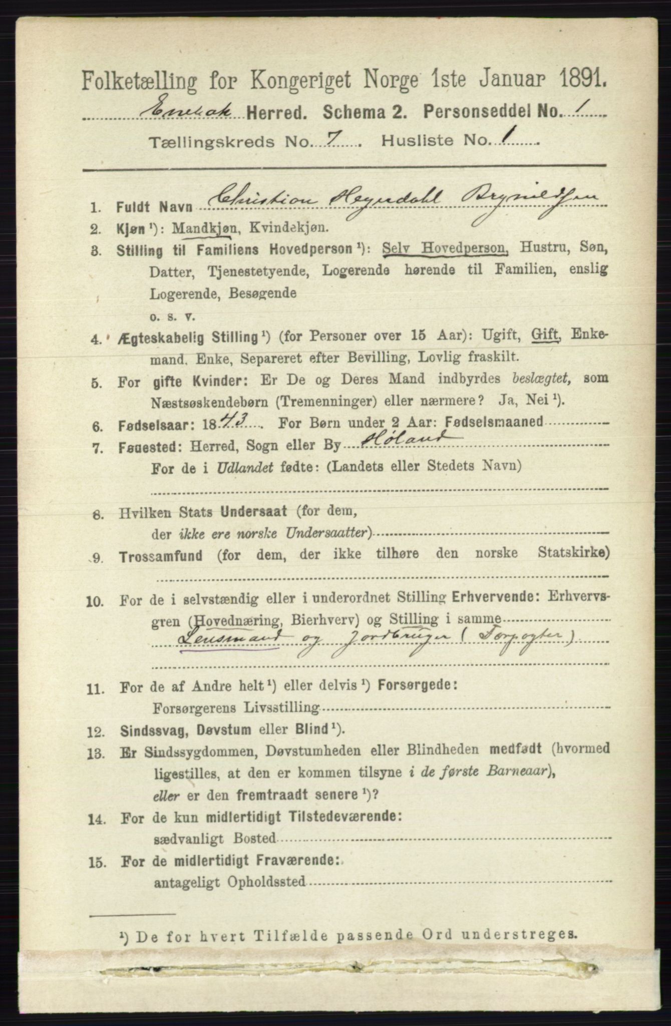 RA, 1891 census for 0229 Enebakk, 1891, p. 3567