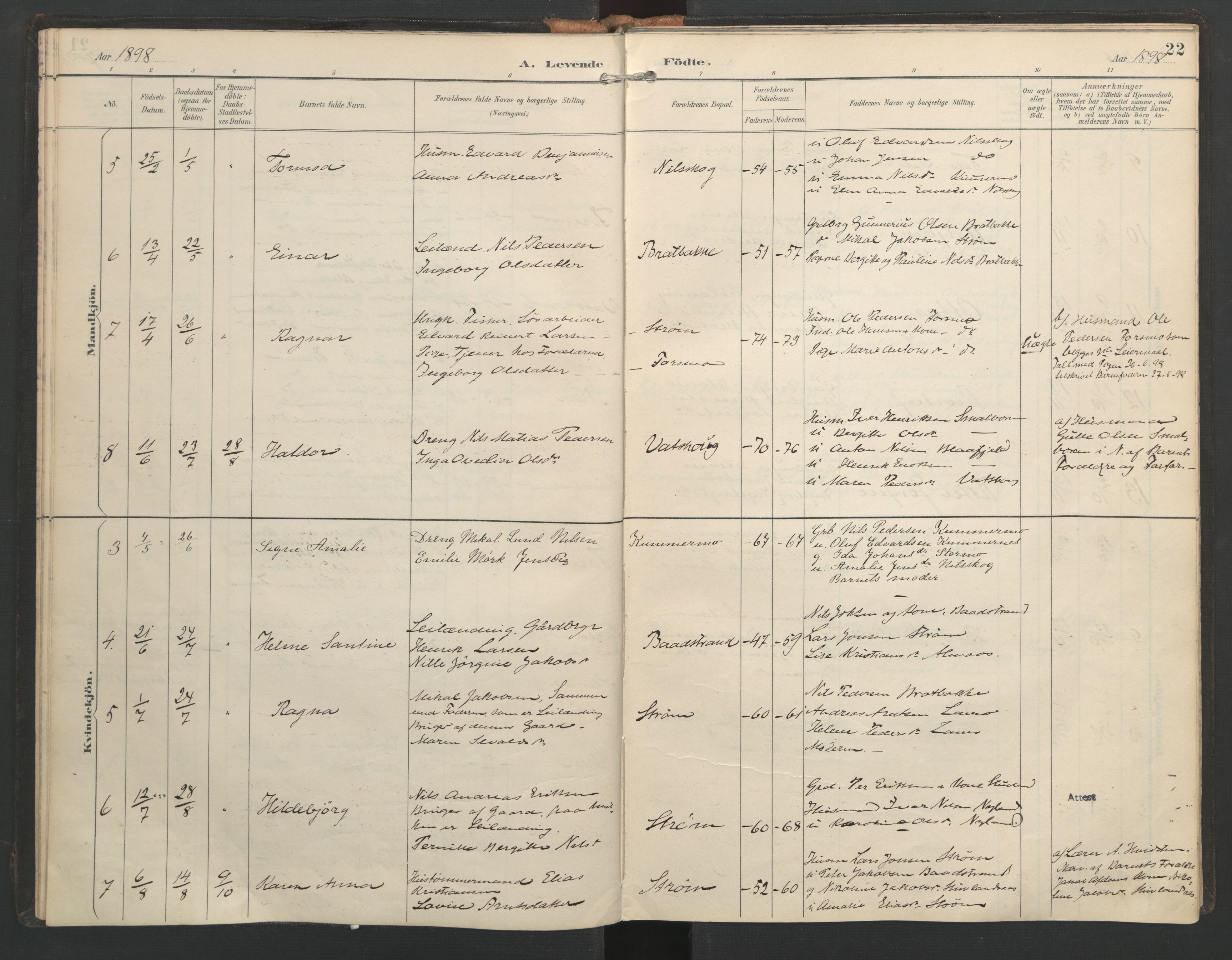 Ministerialprotokoller, klokkerbøker og fødselsregistre - Nordland, SAT/A-1459/821/L0317: Parish register (official) no. 821A01, 1892-1907, p. 22