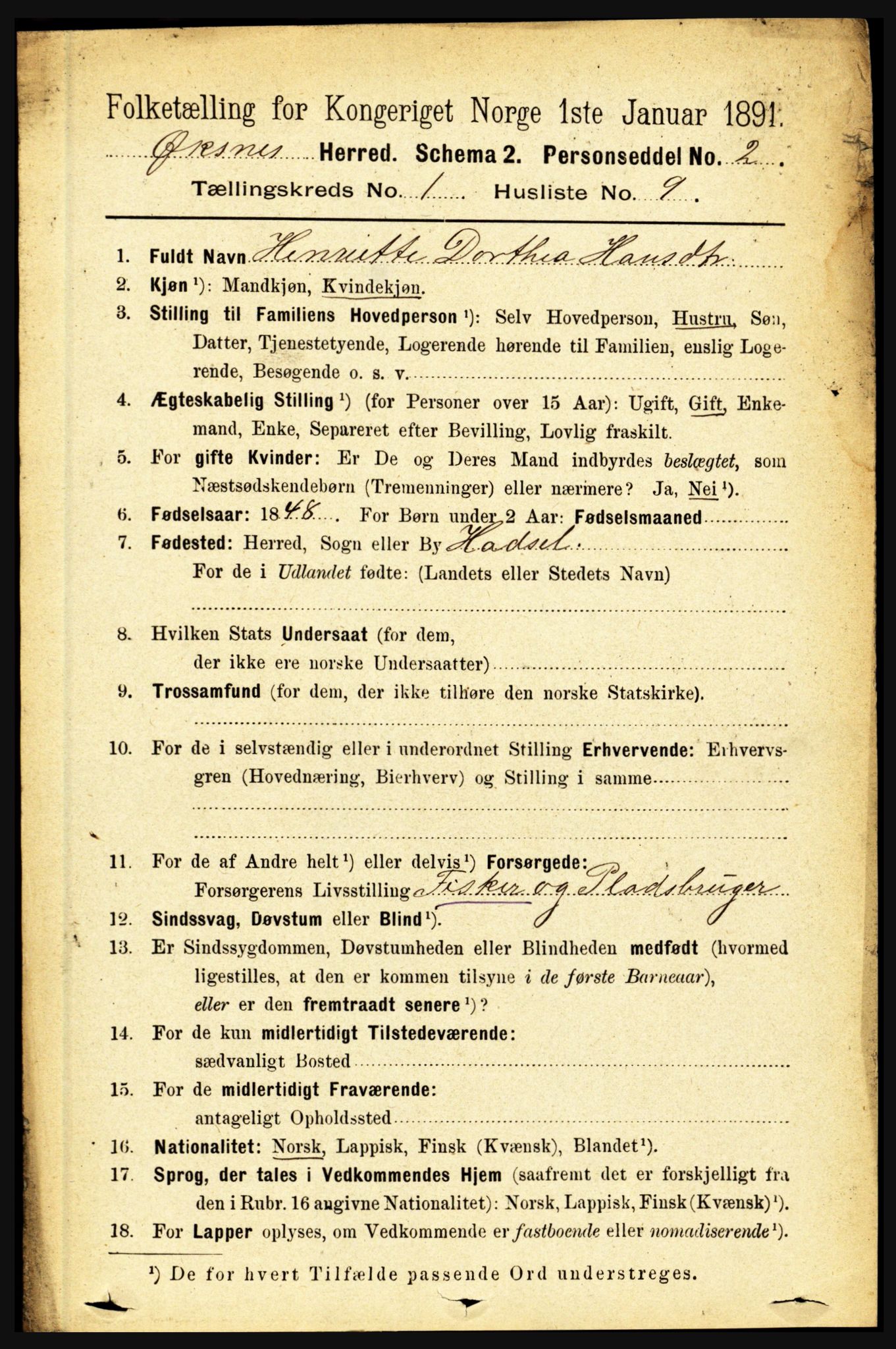 RA, 1891 census for 1868 Øksnes, 1891, p. 132