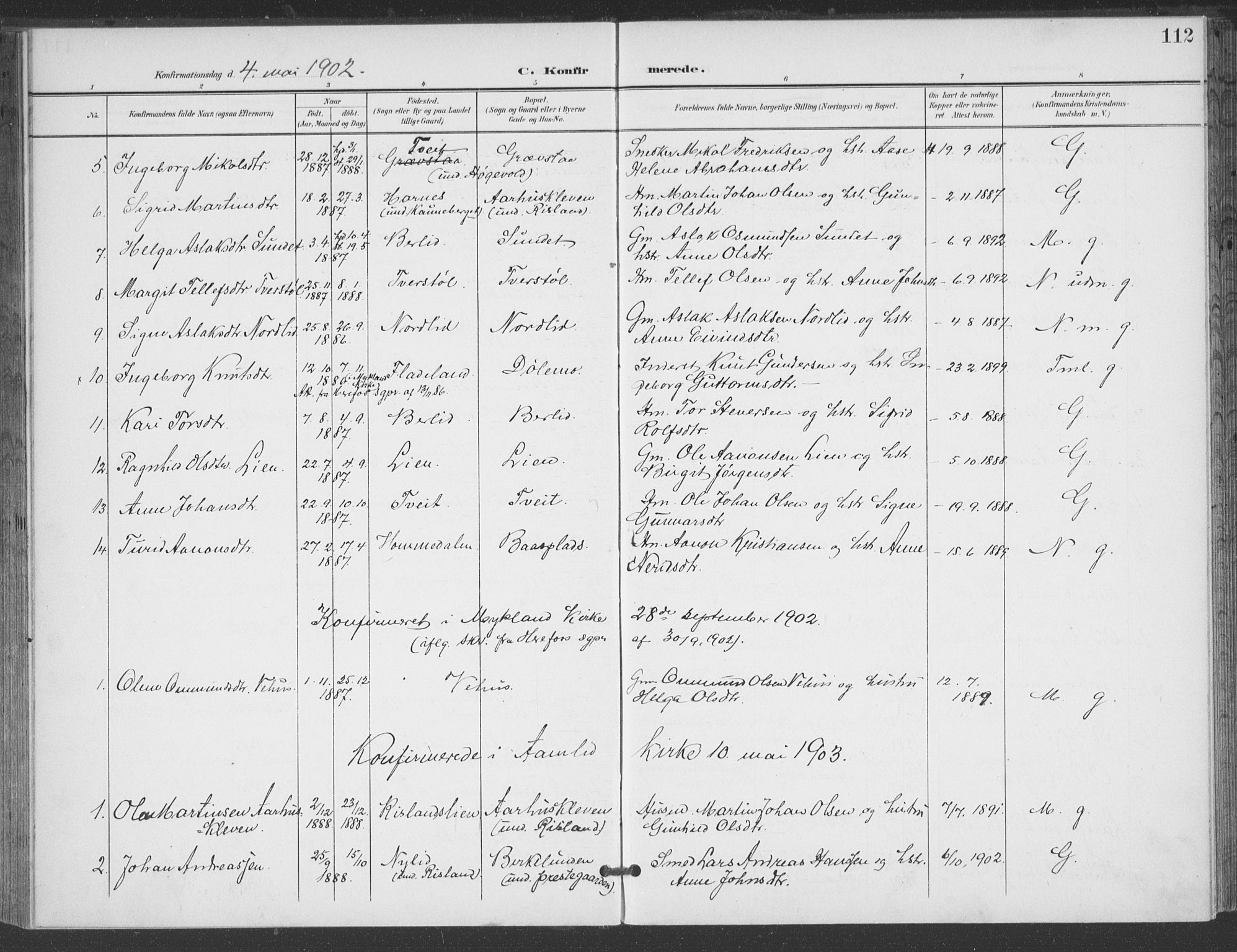 Åmli sokneprestkontor, AV/SAK-1111-0050/F/Fa/Fac/L0012: Parish register (official) no. A 12, 1900-1914, p. 112