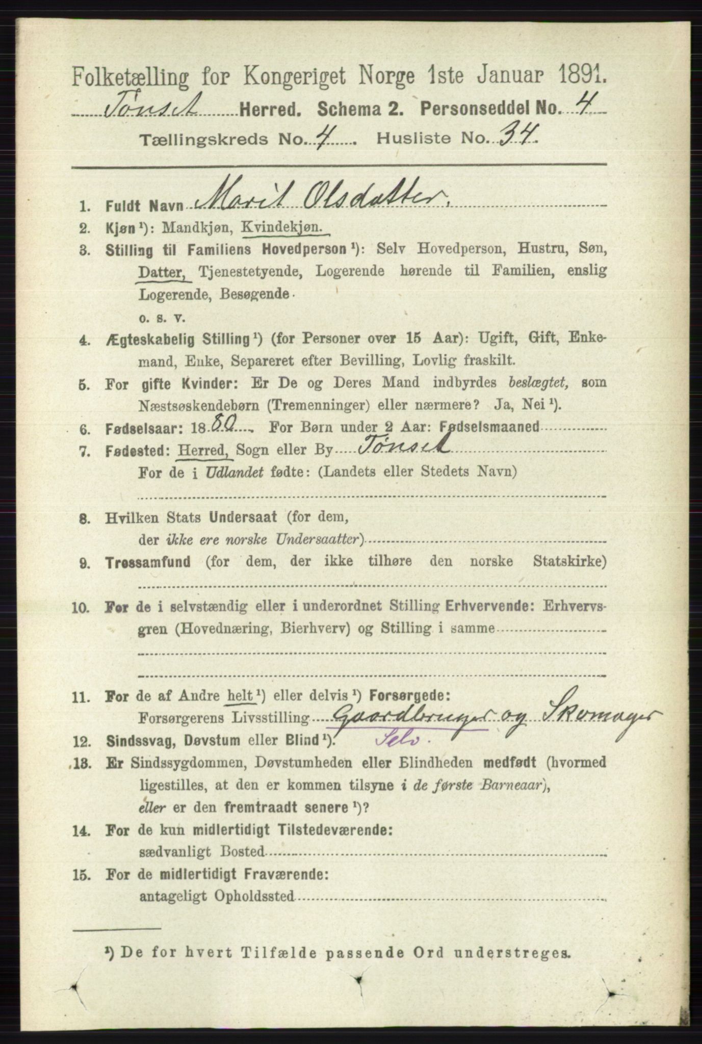 RA, 1891 census for 0437 Tynset, 1891, p. 957