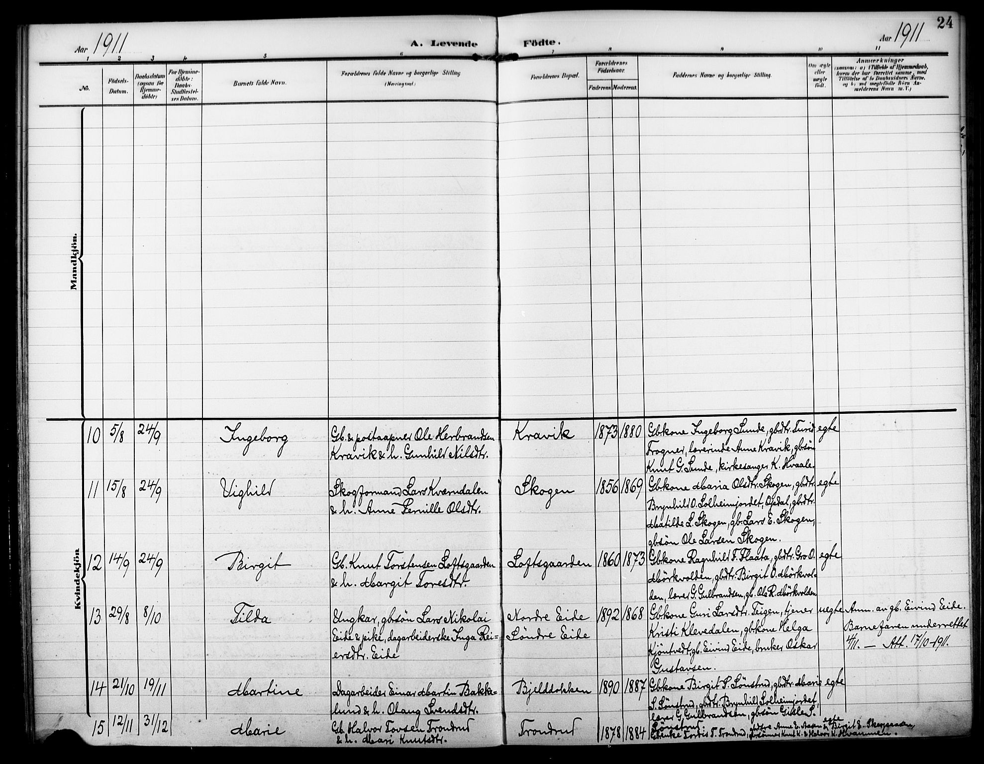 Nore kirkebøker, AV/SAKO-A-238/F/Fb/L0003: Parish register (official) no. II 3, 1906-1926, p. 24