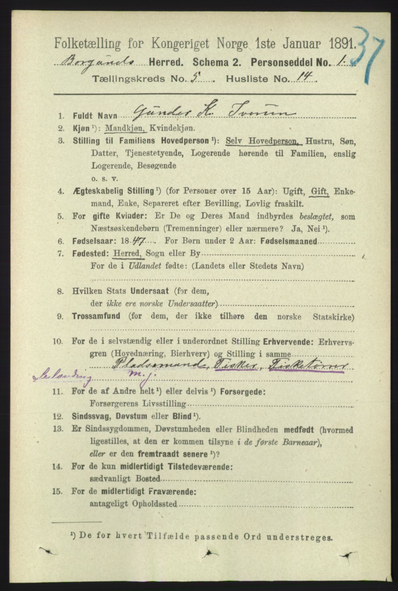 RA, 1891 census for 1531 Borgund, 1891, p. 1338