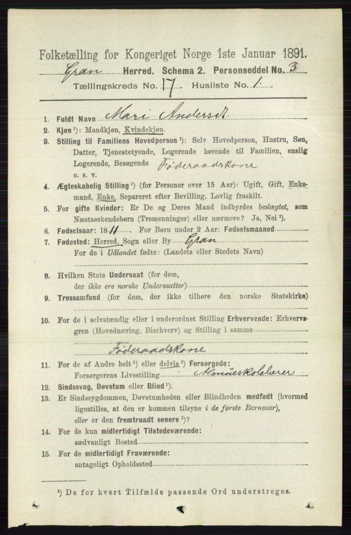 RA, 1891 census for 0534 Gran, 1891, p. 8738