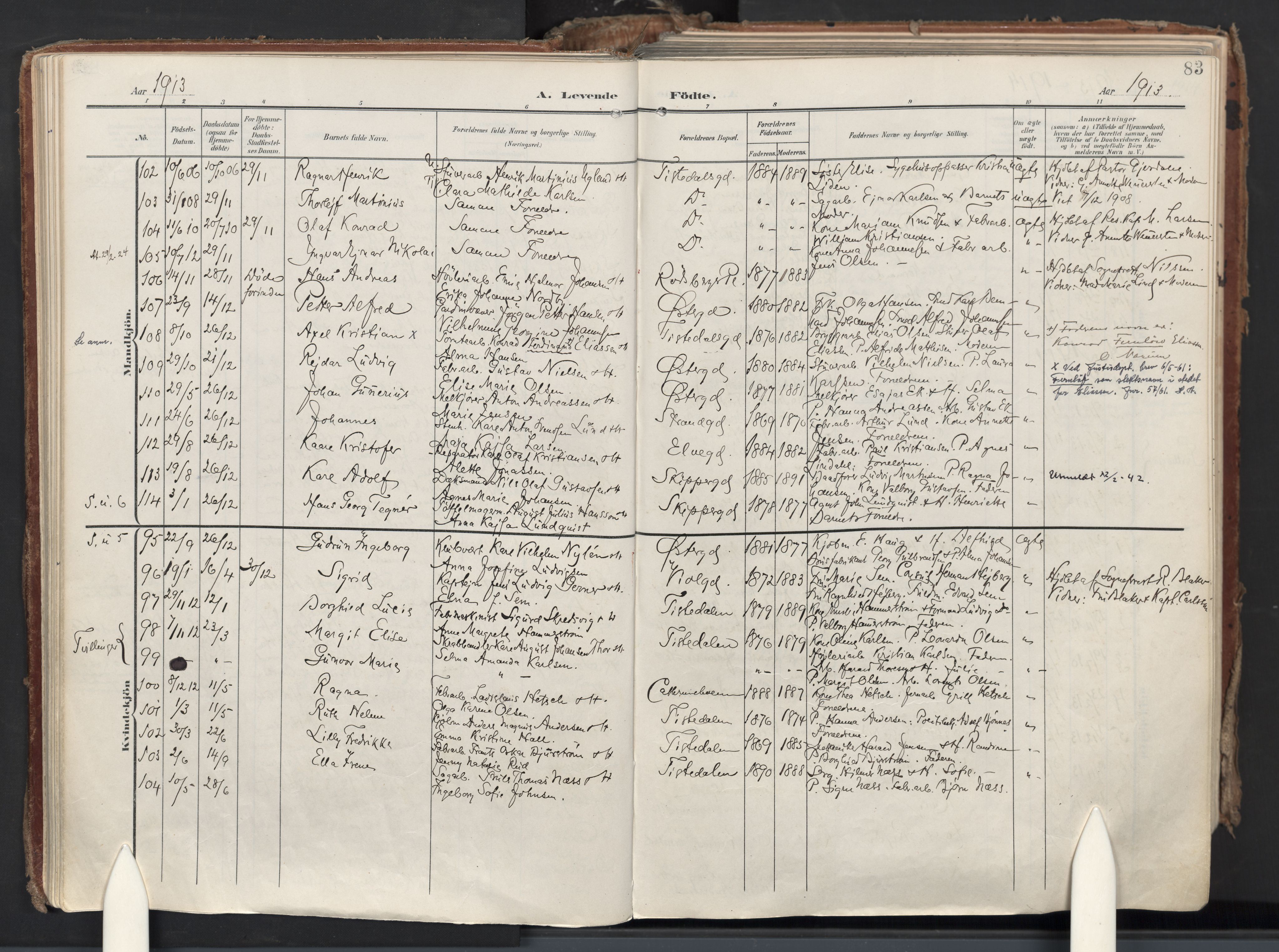Halden prestekontor Kirkebøker, AV/SAO-A-10909/F/Fa/L0015: Parish register (official) no. I 15, 1907-1925, p. 83