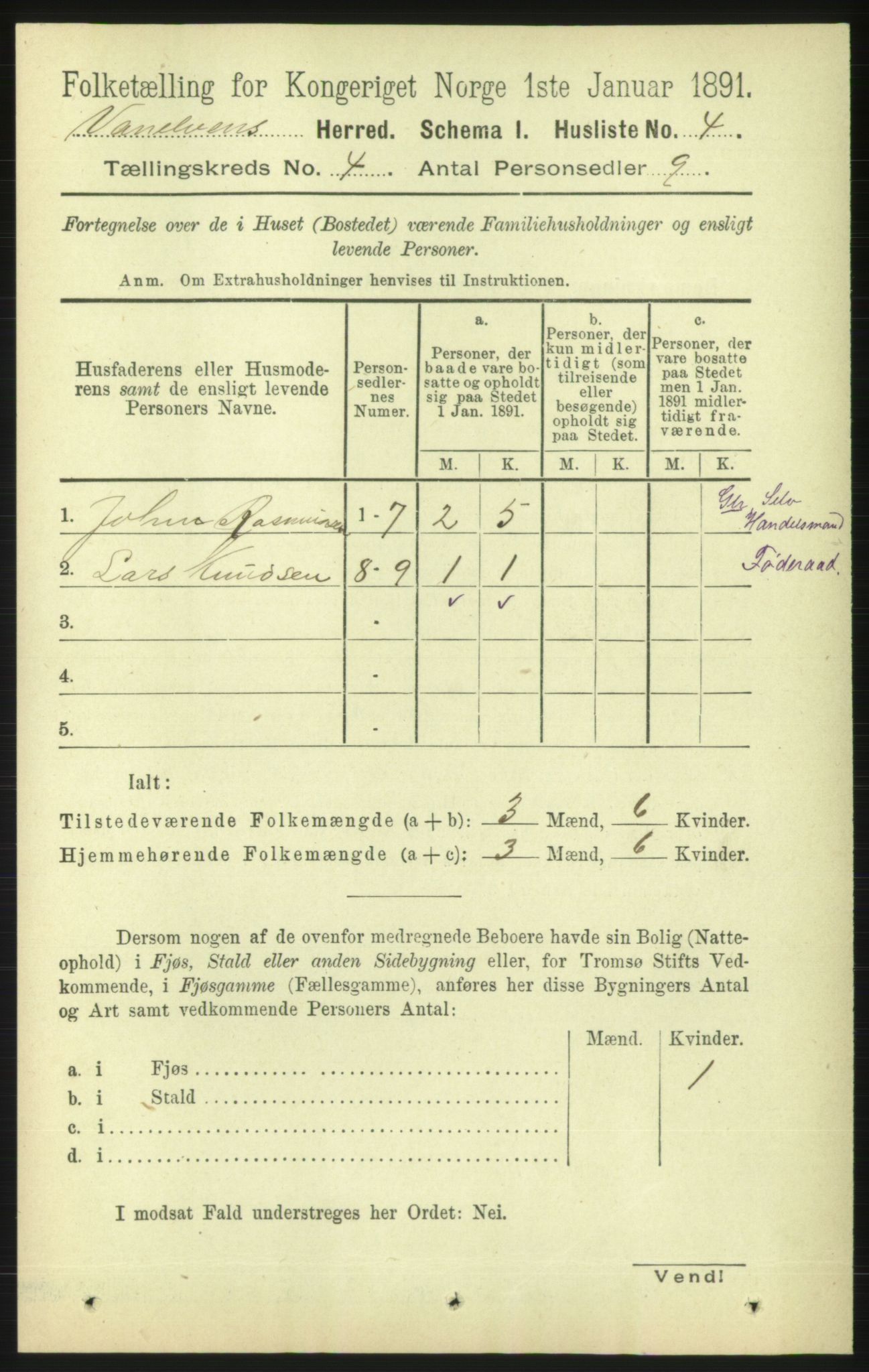 RA, 1891 census for 1511 Vanylven, 1891, p. 1766