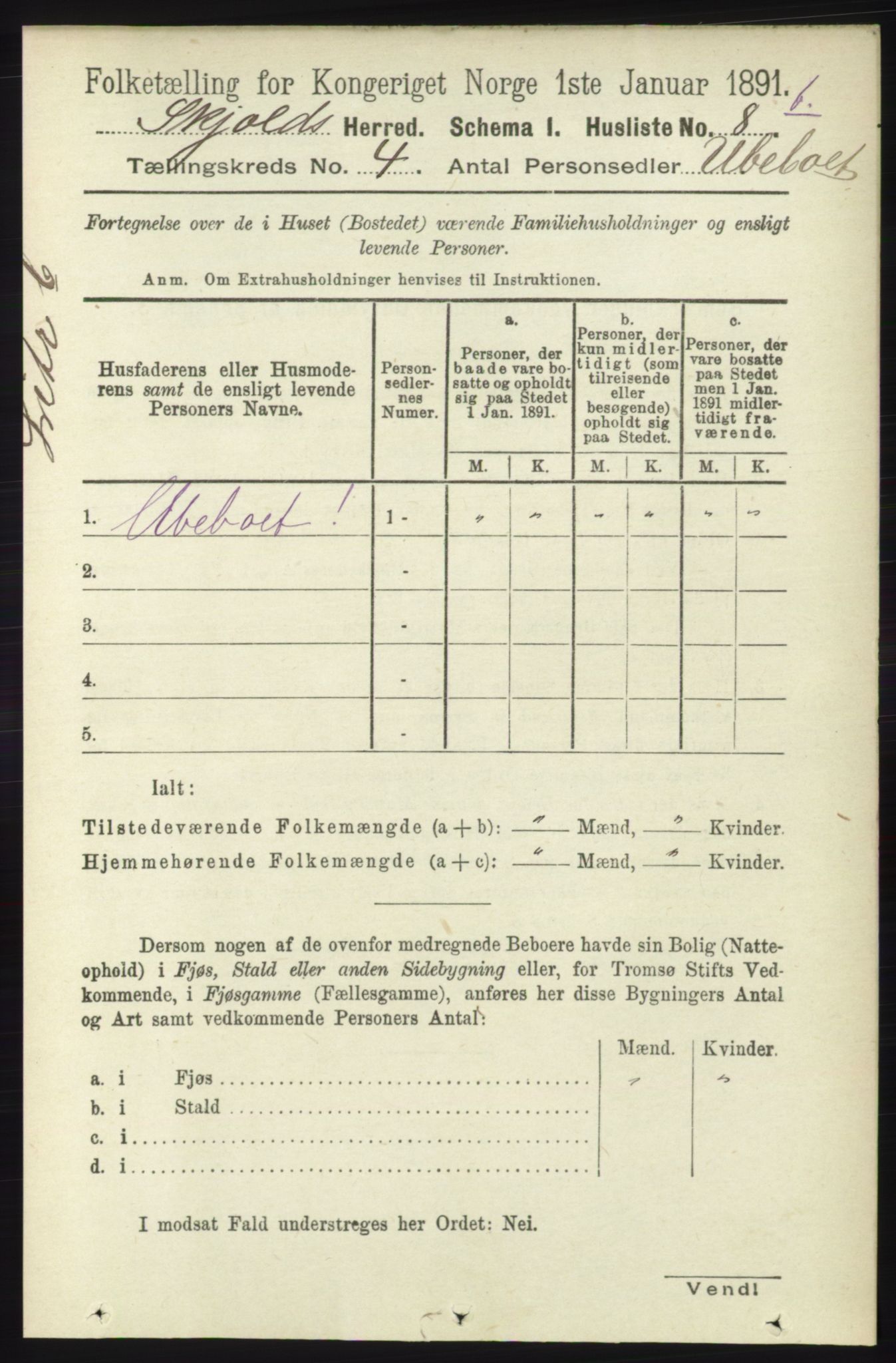 RA, 1891 census for 1154 Skjold, 1891, p. 518