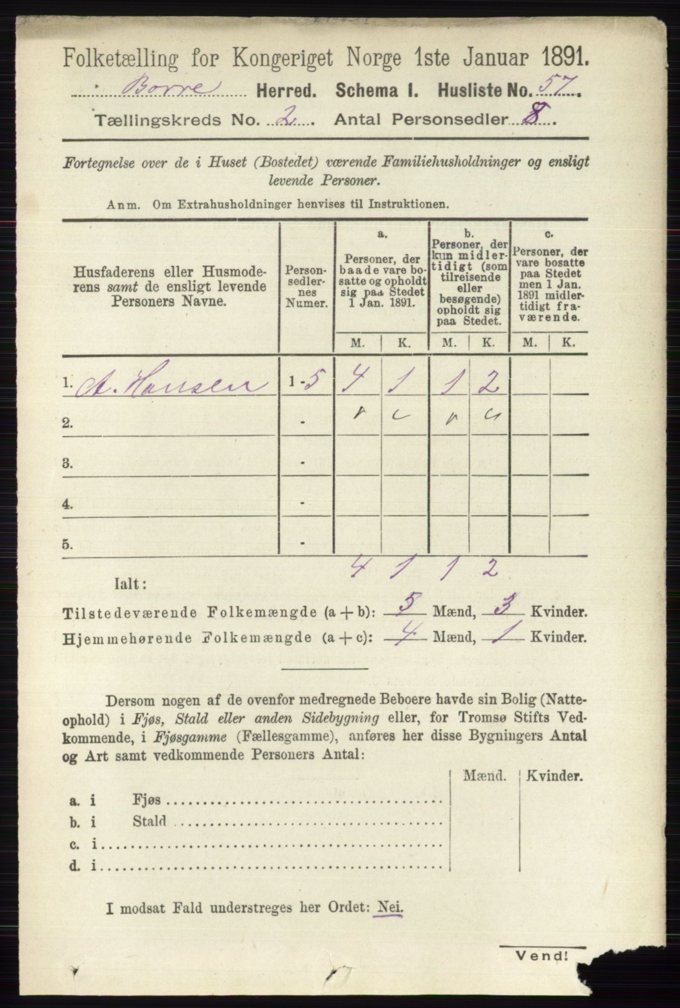 RA, 1891 census for 0717 Borre, 1891, p. 801