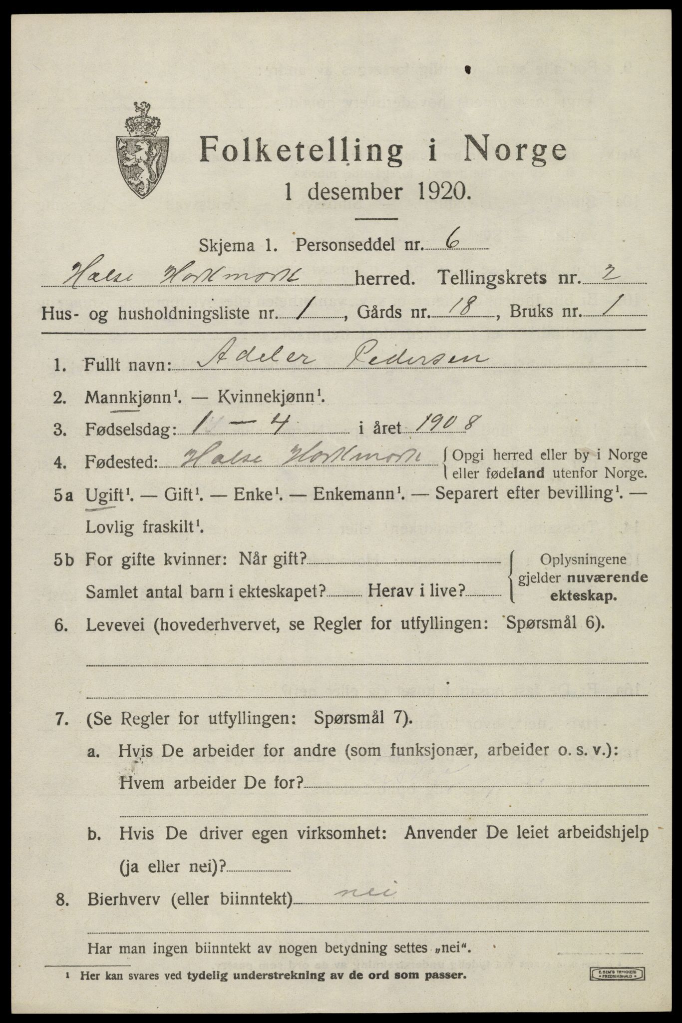 SAK, 1920 census for Halse og Harkmark, 1920, p. 2035
