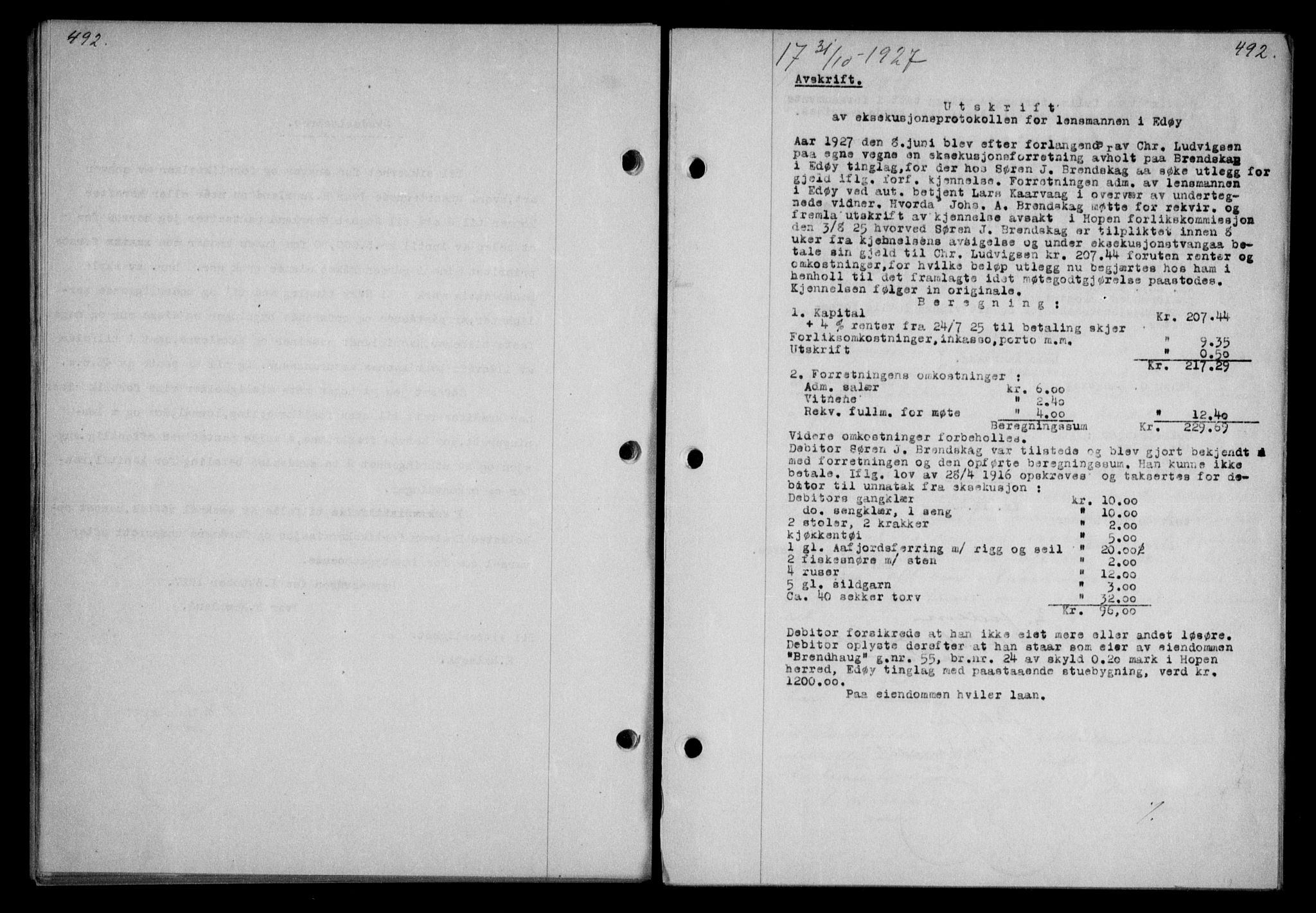 Nordmøre sorenskriveri, AV/SAT-A-4132/1/2/2Ca/L0062: Mortgage book no. 52, 1927-1927, Deed date: 31.10.1927