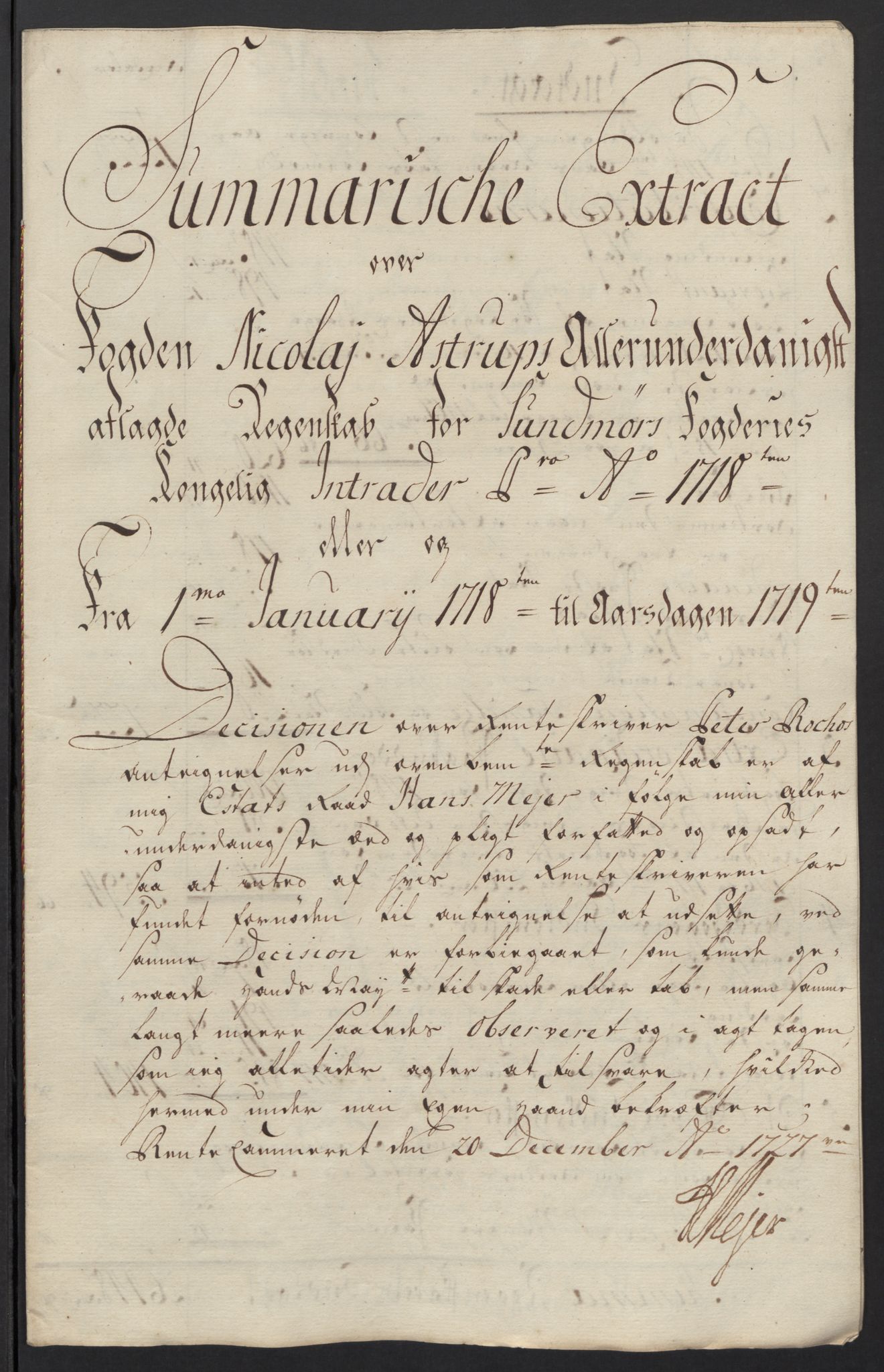 Rentekammeret inntil 1814, Reviderte regnskaper, Fogderegnskap, RA/EA-4092/R54/L3570: Fogderegnskap Sunnmøre, 1718, p. 19