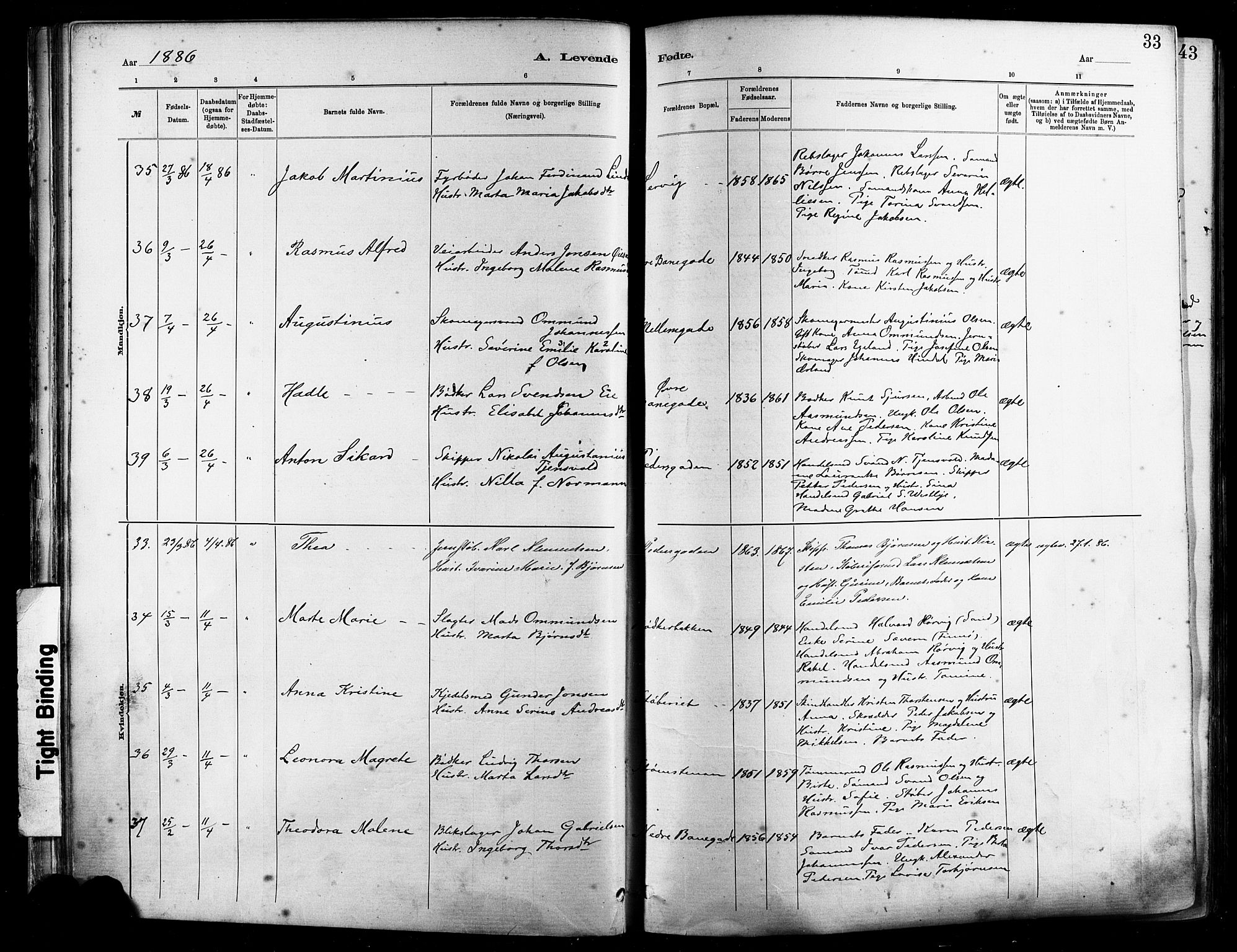St. Johannes sokneprestkontor, SAST/A-101814/001/30/30BA/L0001: Parish register (official) no. A 1, 1885-1891, p. 33