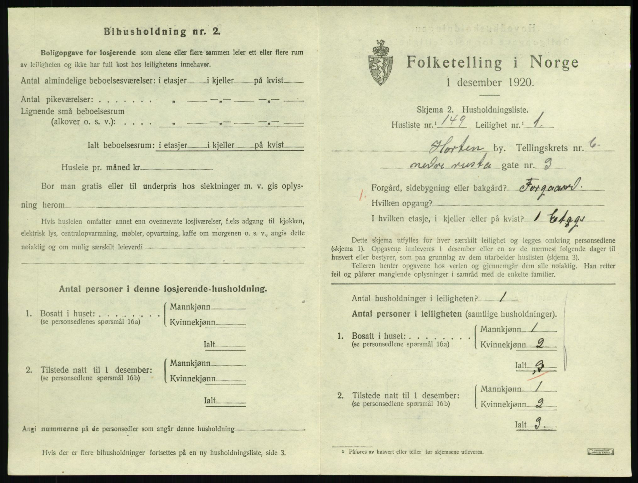 SAKO, 1920 census for Horten, 1920, p. 6953