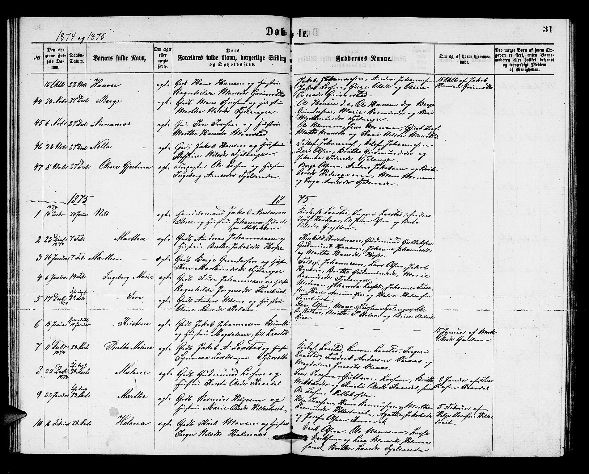 Lindås Sokneprestembete, SAB/A-76701/H/Hab: Parish register (copy) no. B 2, 1867-1885, p. 31