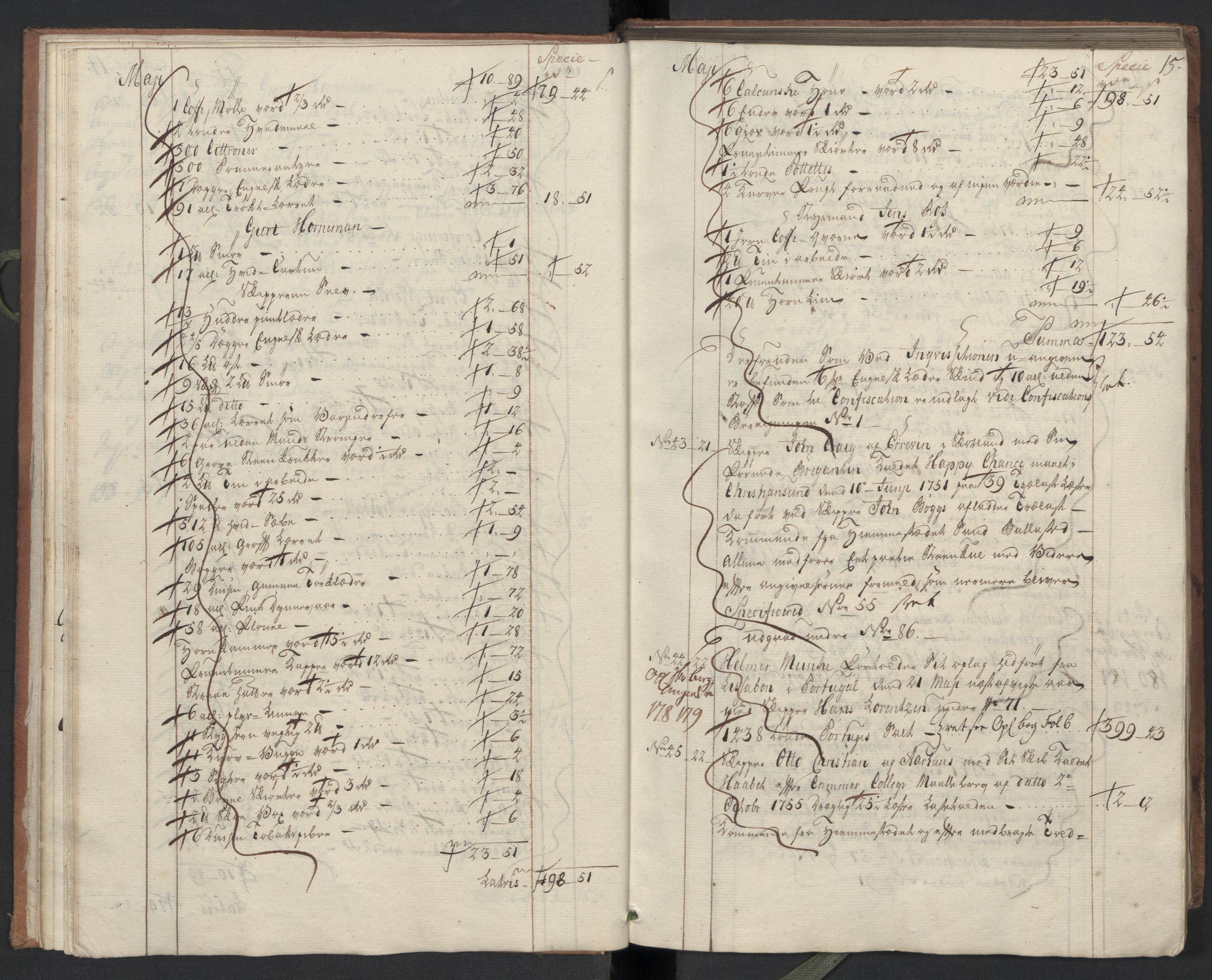 Generaltollkammeret, tollregnskaper, AV/RA-EA-5490/R33/L0047/0001: Tollregnskaper Trondheim A / Inngående hovedtollbok, 1756, p. 14b-15a