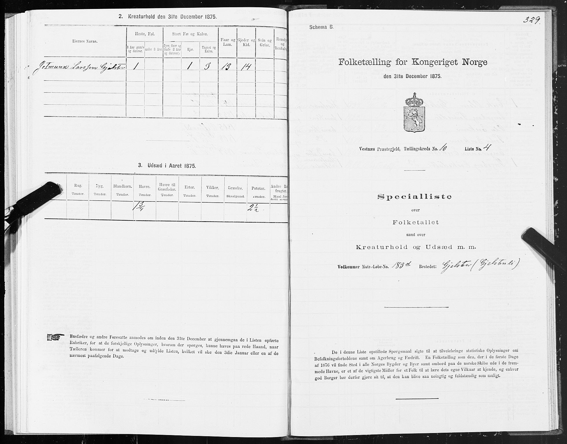 SAT, 1875 census for 1535P Vestnes, 1875, p. 3329