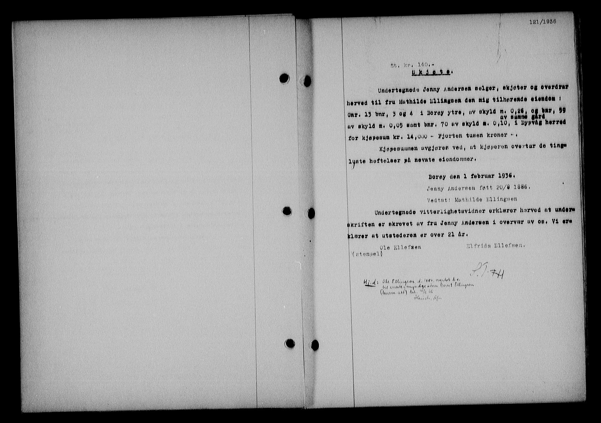 Holt sorenskriveri, AV/SAK-1221-0002/G/Gba/L0045: Mortgage book no. A-I, 1936-1937, Diary no: : 121/1936