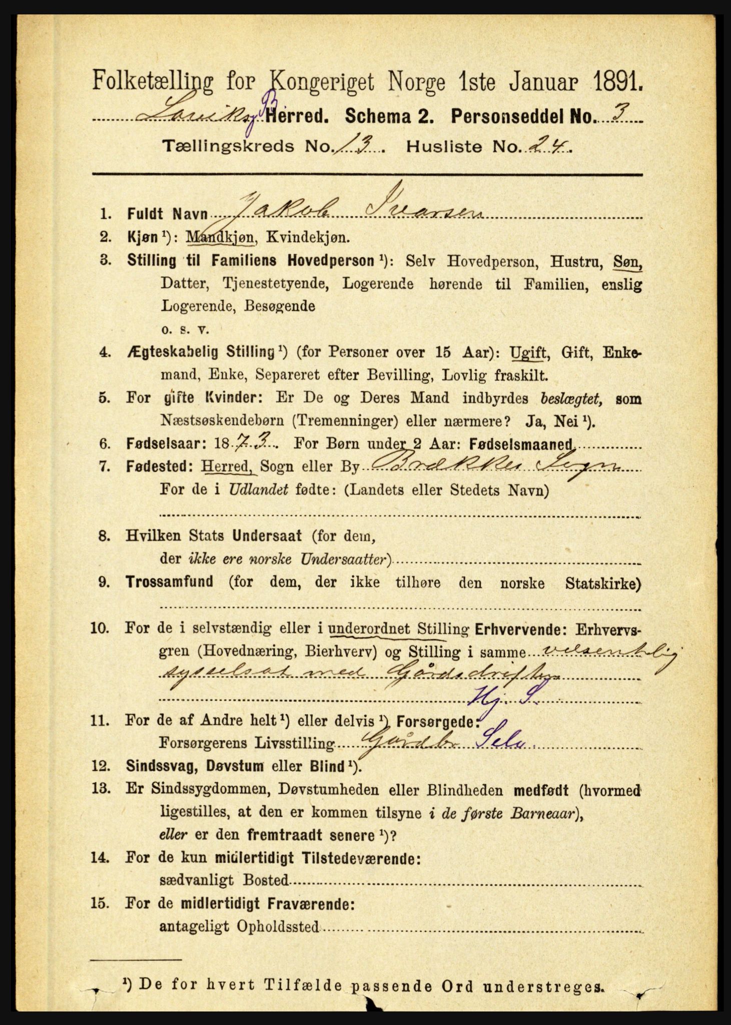 RA, 1891 census for 1415 Lavik og Brekke, 1891, p. 2667