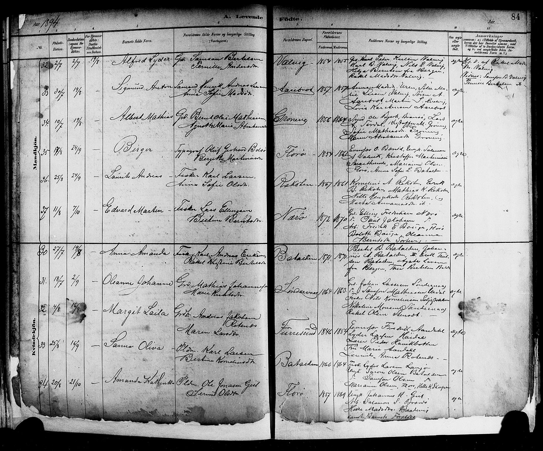 Kinn sokneprestembete, AV/SAB-A-80801/H/Hab/Haba/L0002: Parish register (copy) no. A 2, 1882-1906, p. 84