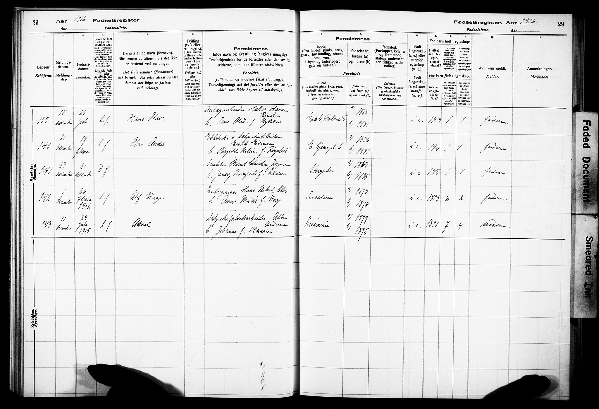 Notodden kirkebøker, AV/SAKO-A-290/J/Ja/L0001: Birth register no. 1, 1916-1924, p. 29