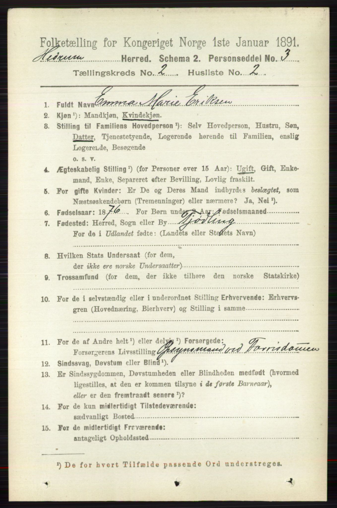 RA, 1891 census for 0727 Hedrum, 1891, p. 375