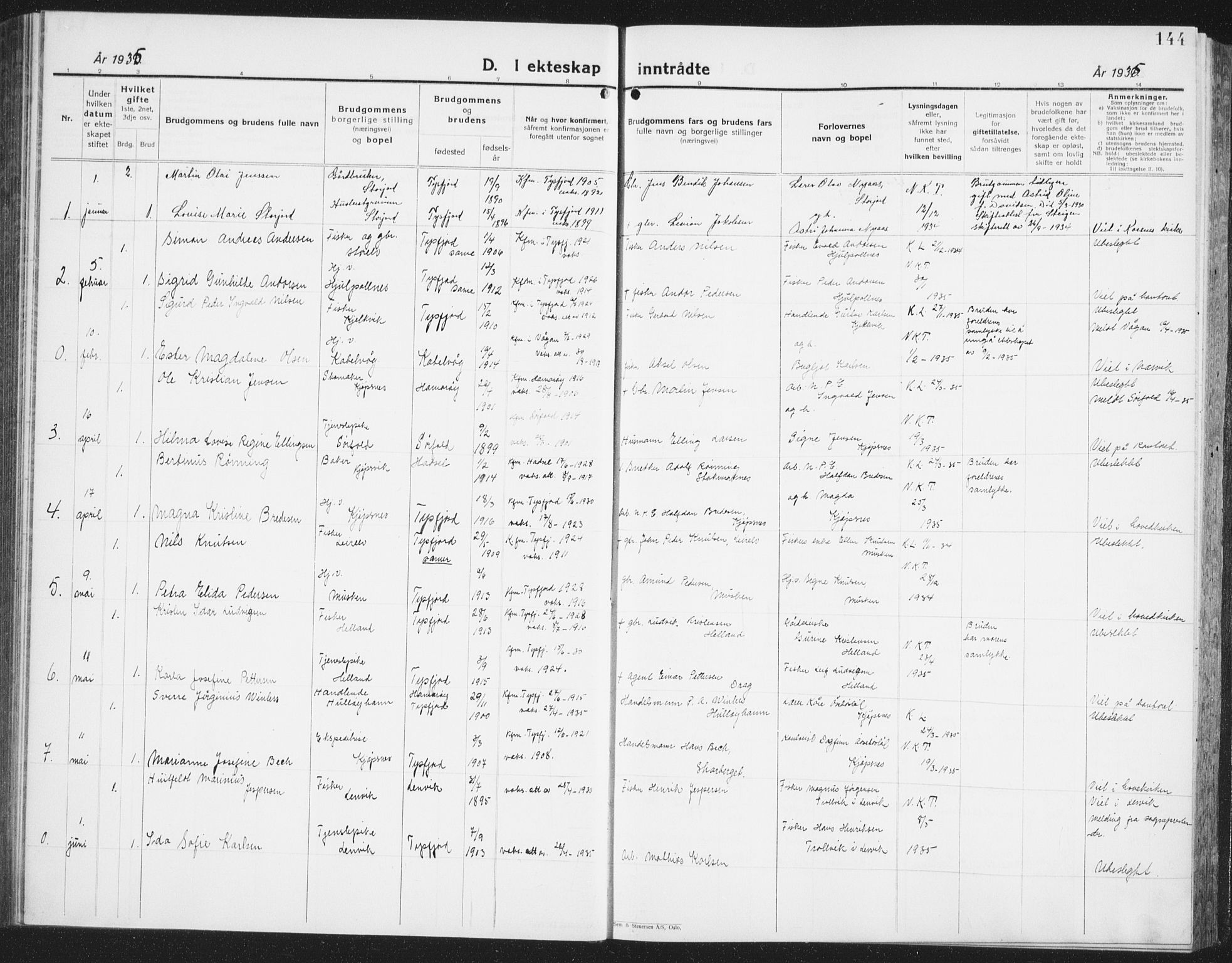 Ministerialprotokoller, klokkerbøker og fødselsregistre - Nordland, SAT/A-1459/861/L0879: Parish register (copy) no. 861C05, 1926-1939, p. 144
