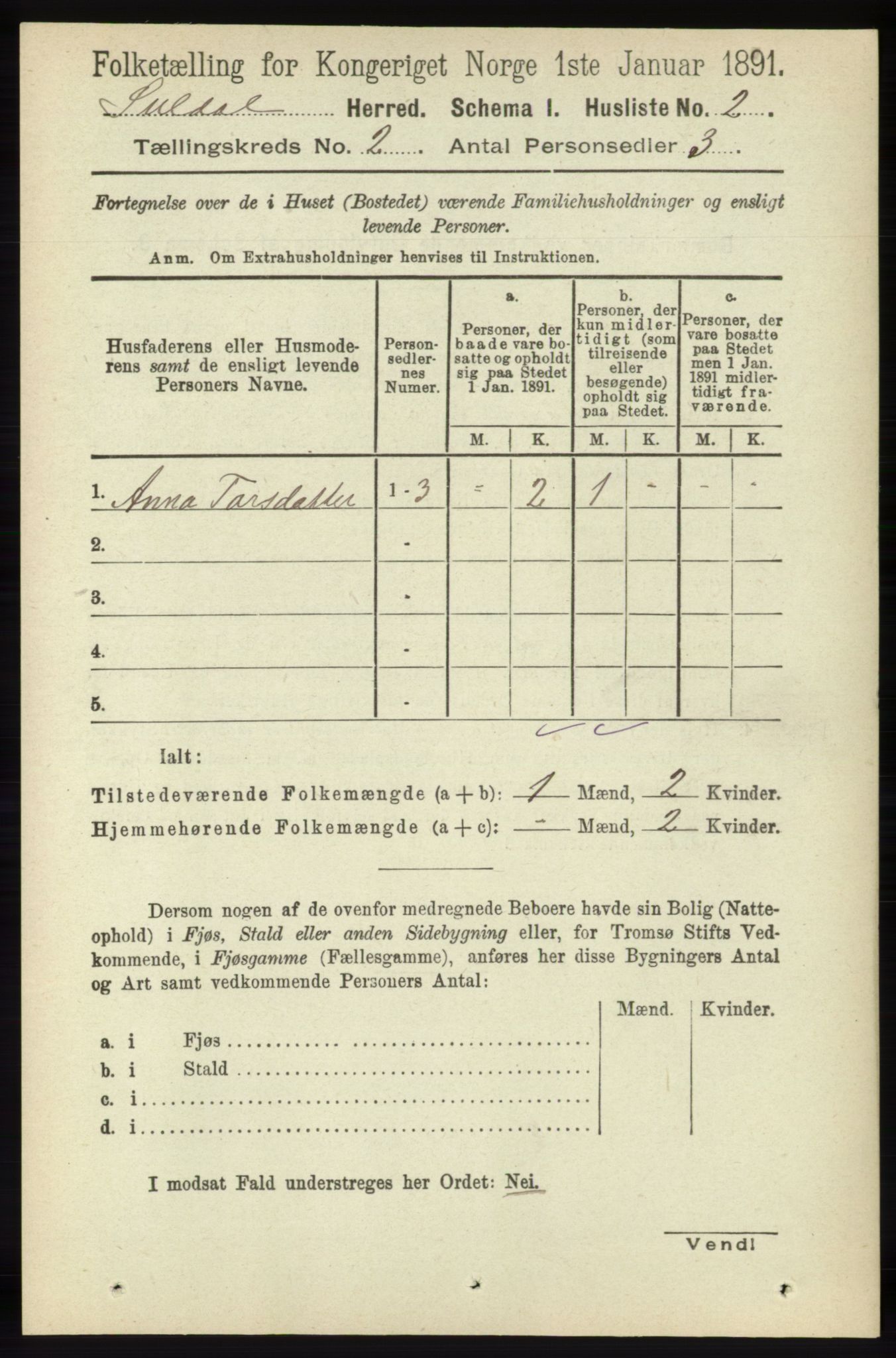 RA, 1891 census for 1134 Suldal, 1891, p. 196