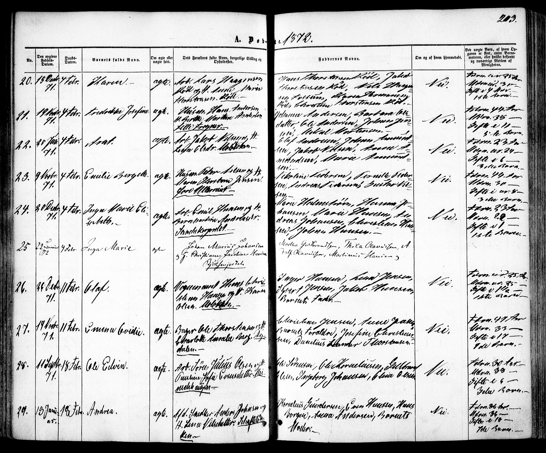 Vestre Aker prestekontor Kirkebøker, AV/SAO-A-10025/F/Fa/L0004: Parish register (official) no. 4, 1857-1877, p. 203