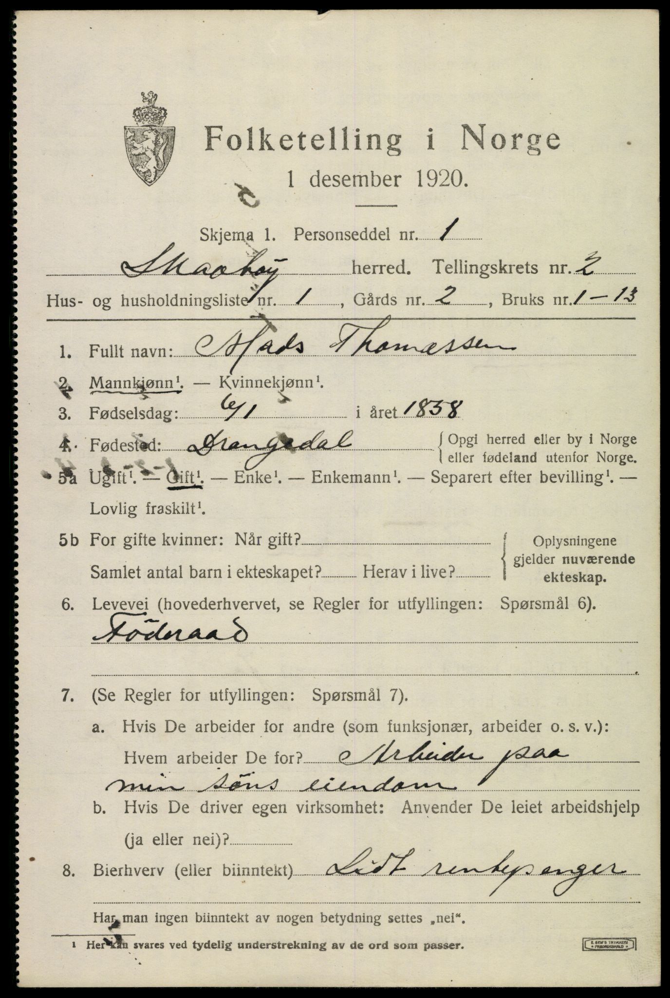 SAKO, 1920 census for Skåtøy, 1920, p. 2226