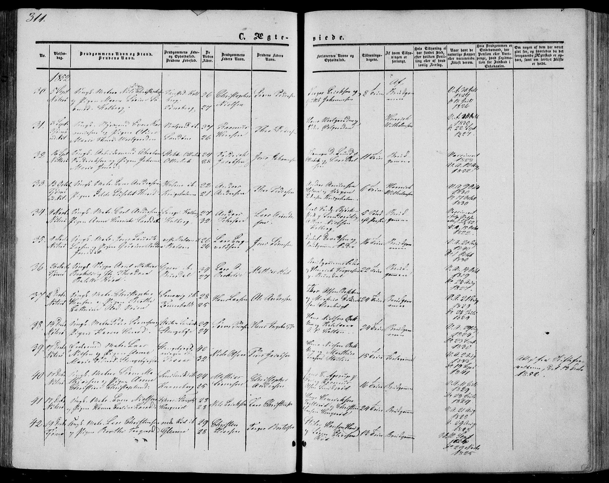 Nøtterøy kirkebøker, AV/SAKO-A-354/F/Fa/L0006: Parish register (official) no. I 6, 1852-1864, p. 311