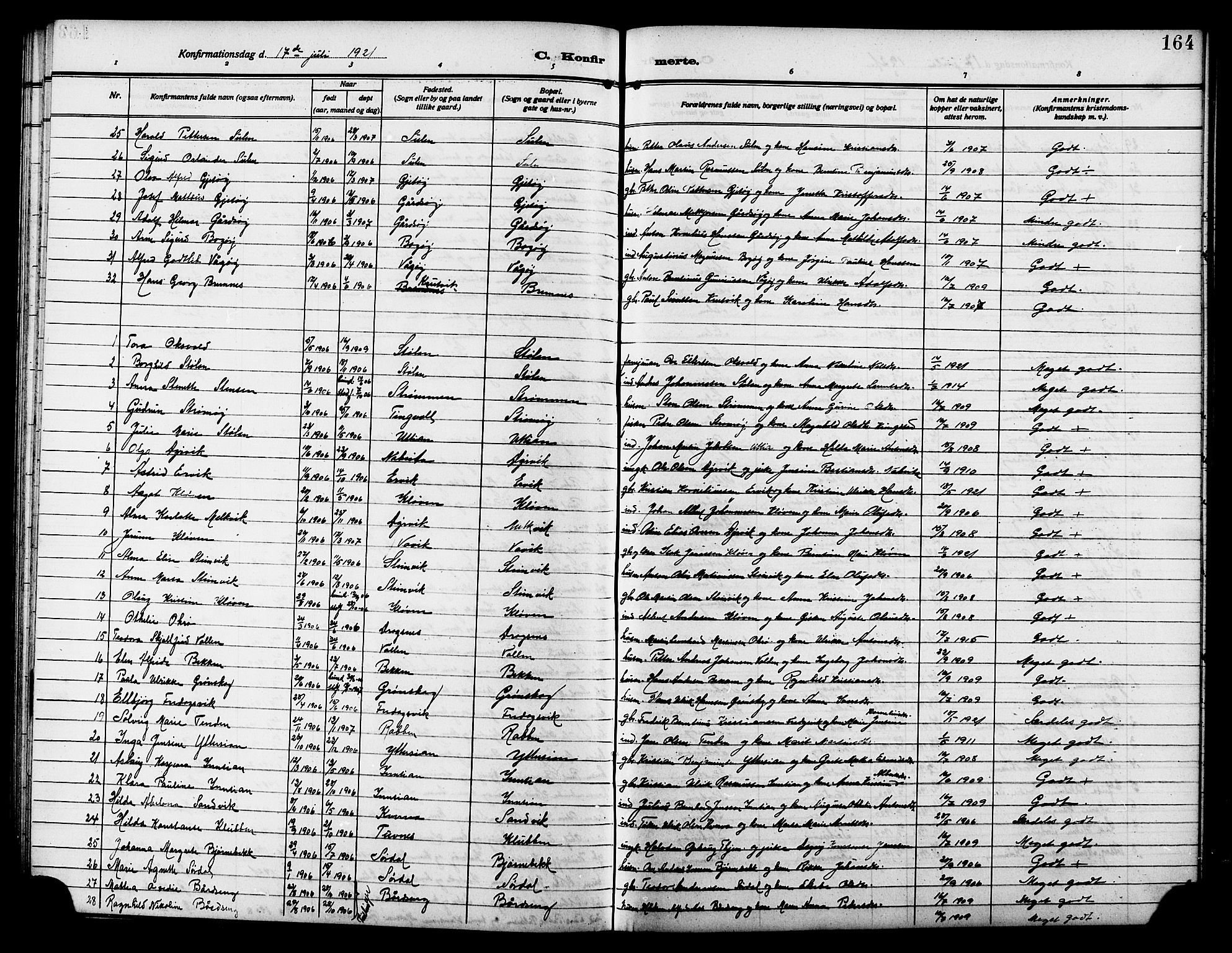 Ministerialprotokoller, klokkerbøker og fødselsregistre - Sør-Trøndelag, SAT/A-1456/640/L0588: Parish register (copy) no. 640C05, 1909-1922, p. 164