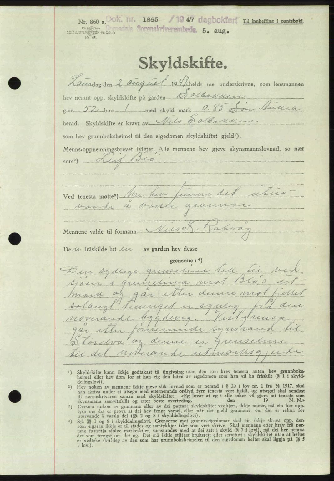 Romsdal sorenskriveri, AV/SAT-A-4149/1/2/2C: Mortgage book no. A23, 1947-1947, Diary no: : 1865/1947