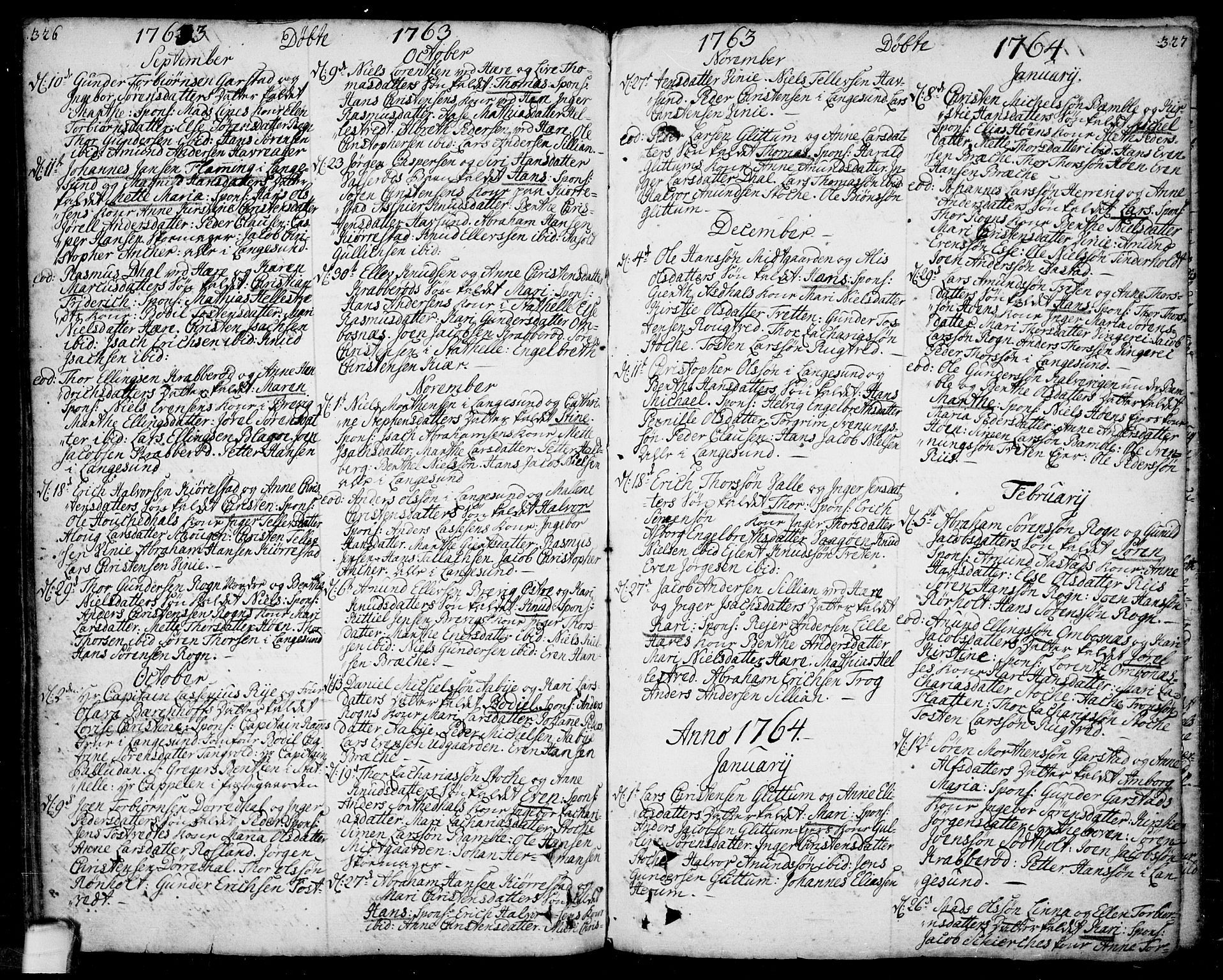Bamble kirkebøker, SAKO/A-253/F/Fa/L0001: Parish register (official) no. I 1, 1702-1774, p. 326-327