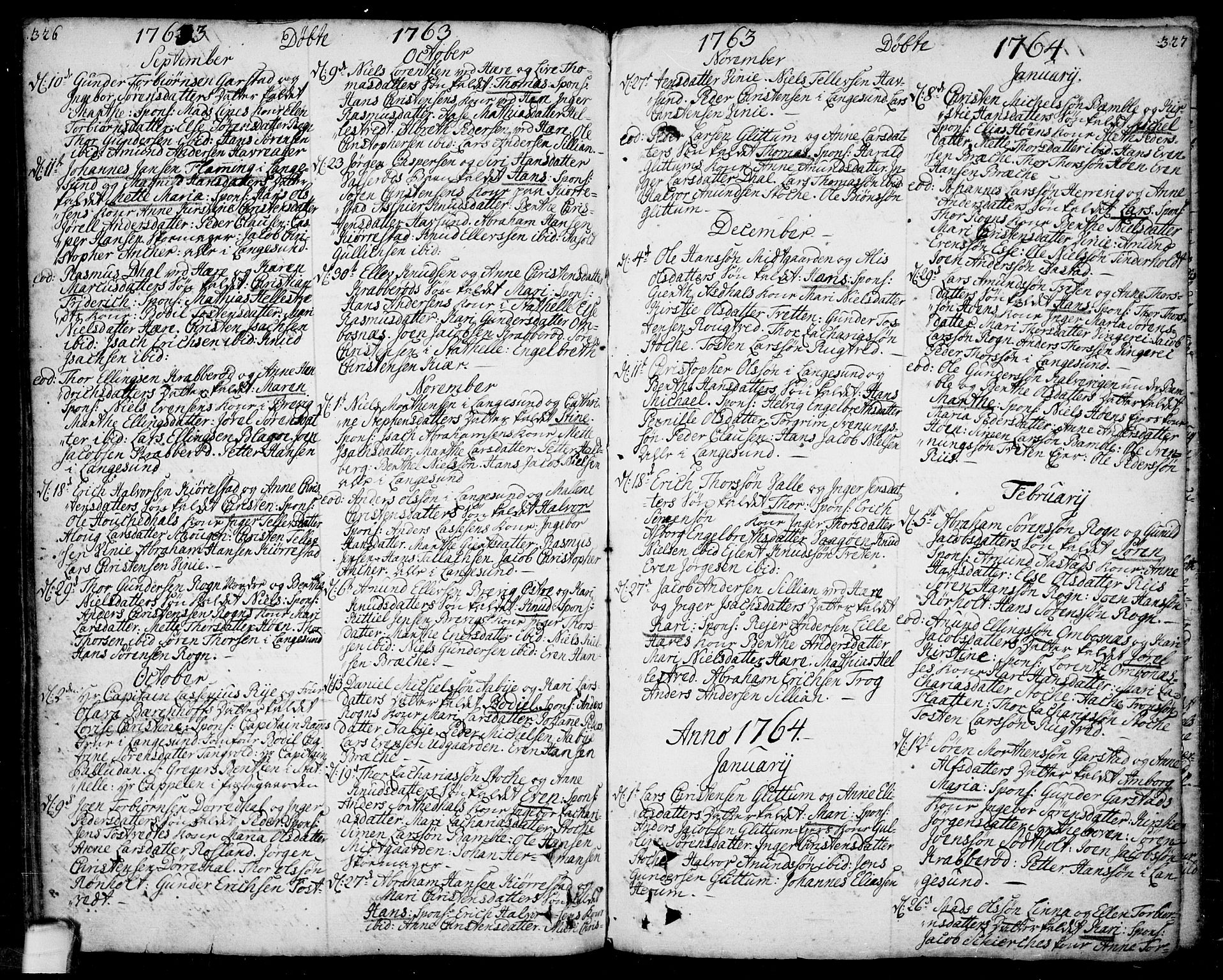 Bamble kirkebøker, AV/SAKO-A-253/F/Fa/L0001: Parish register (official) no. I 1, 1702-1774, p. 326-327