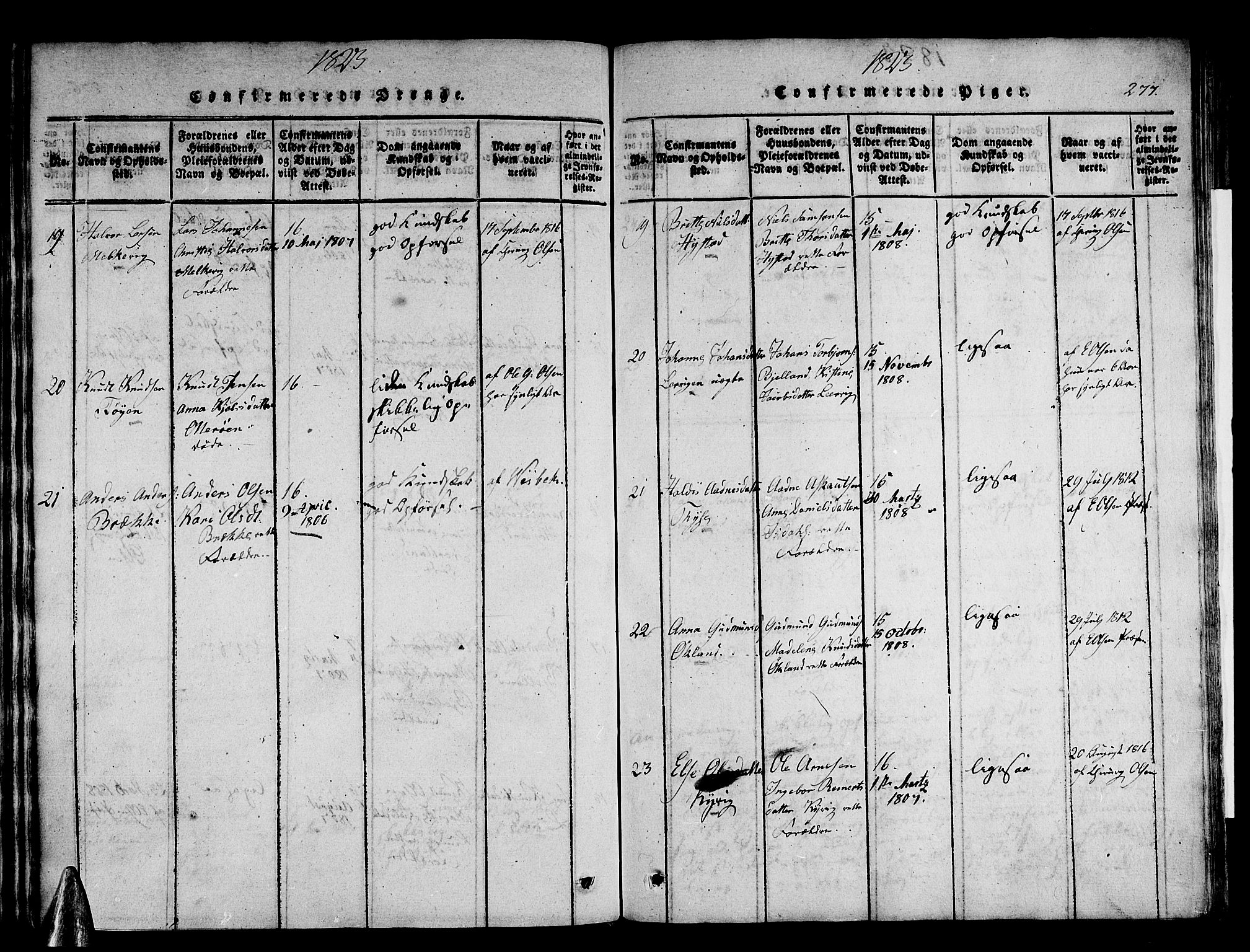 Stord sokneprestembete, AV/SAB-A-78201/H/Haa: Parish register (official) no. A 5, 1816-1825, p. 277